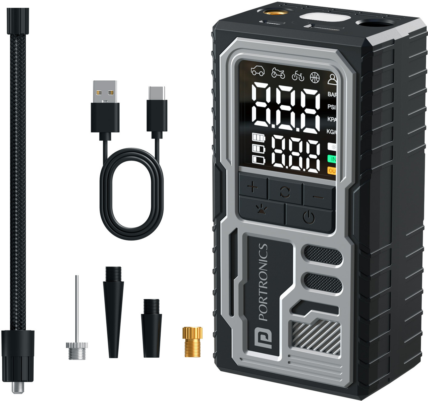 Image of Portronics Vayu 10 Rechargeable Tyre Inflator 150 psi Tyre Air Pump for Car & Bike