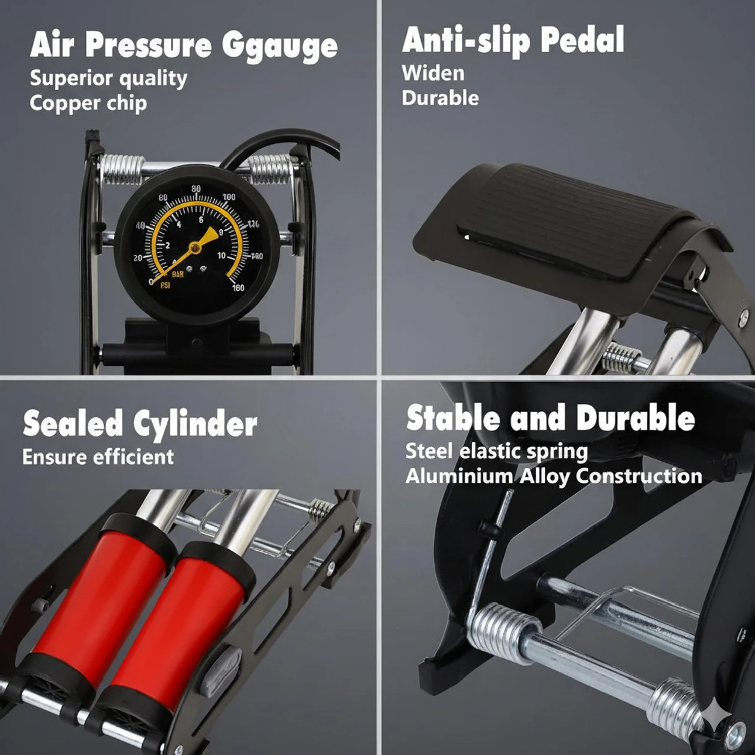 Image of LIRZEG Portable Foot Pump Air Tyre Inflator 159 psi Tyre Air Pump for Car & Bike