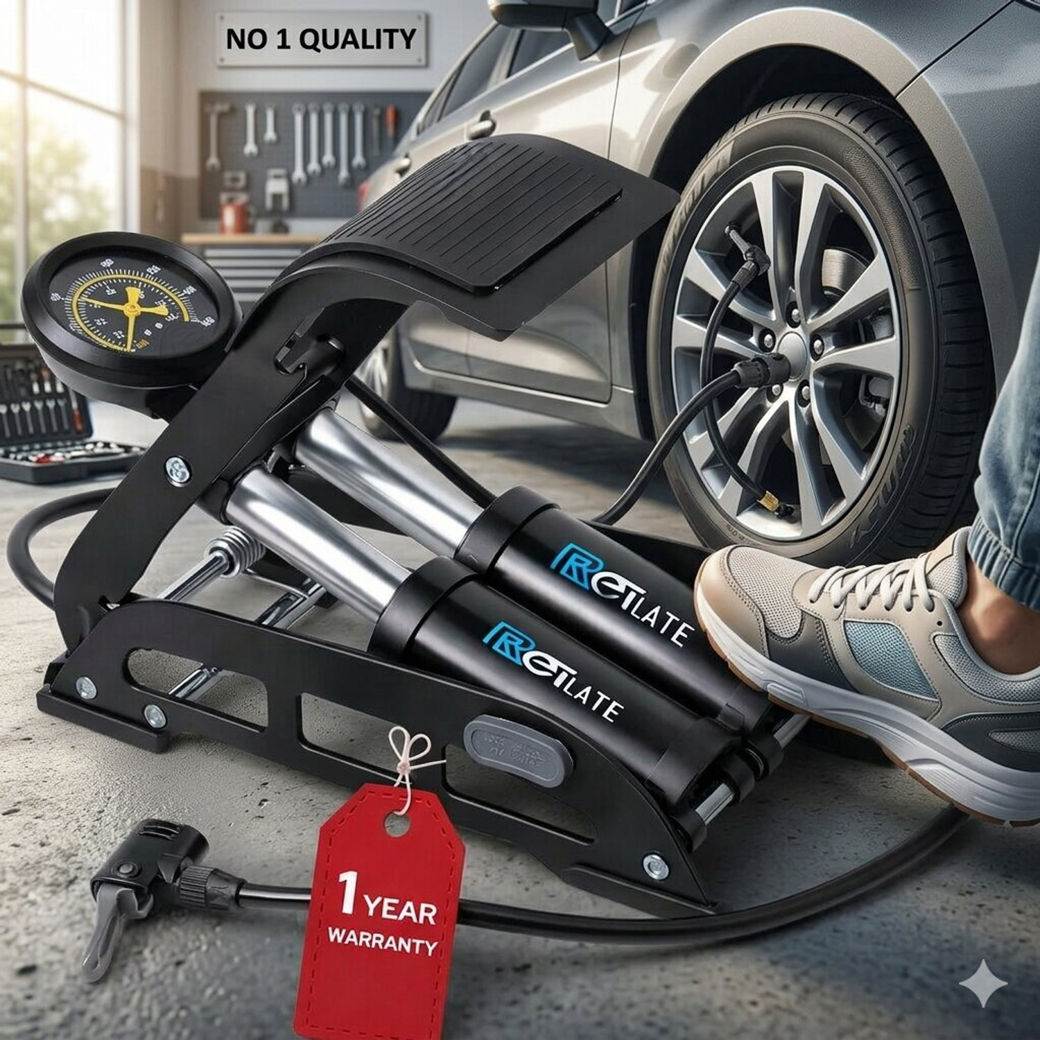 Image of RETLATE Dual Cylinder Heavyduty Air Pump 200 psi Tyre Air Pump for Car & Bike