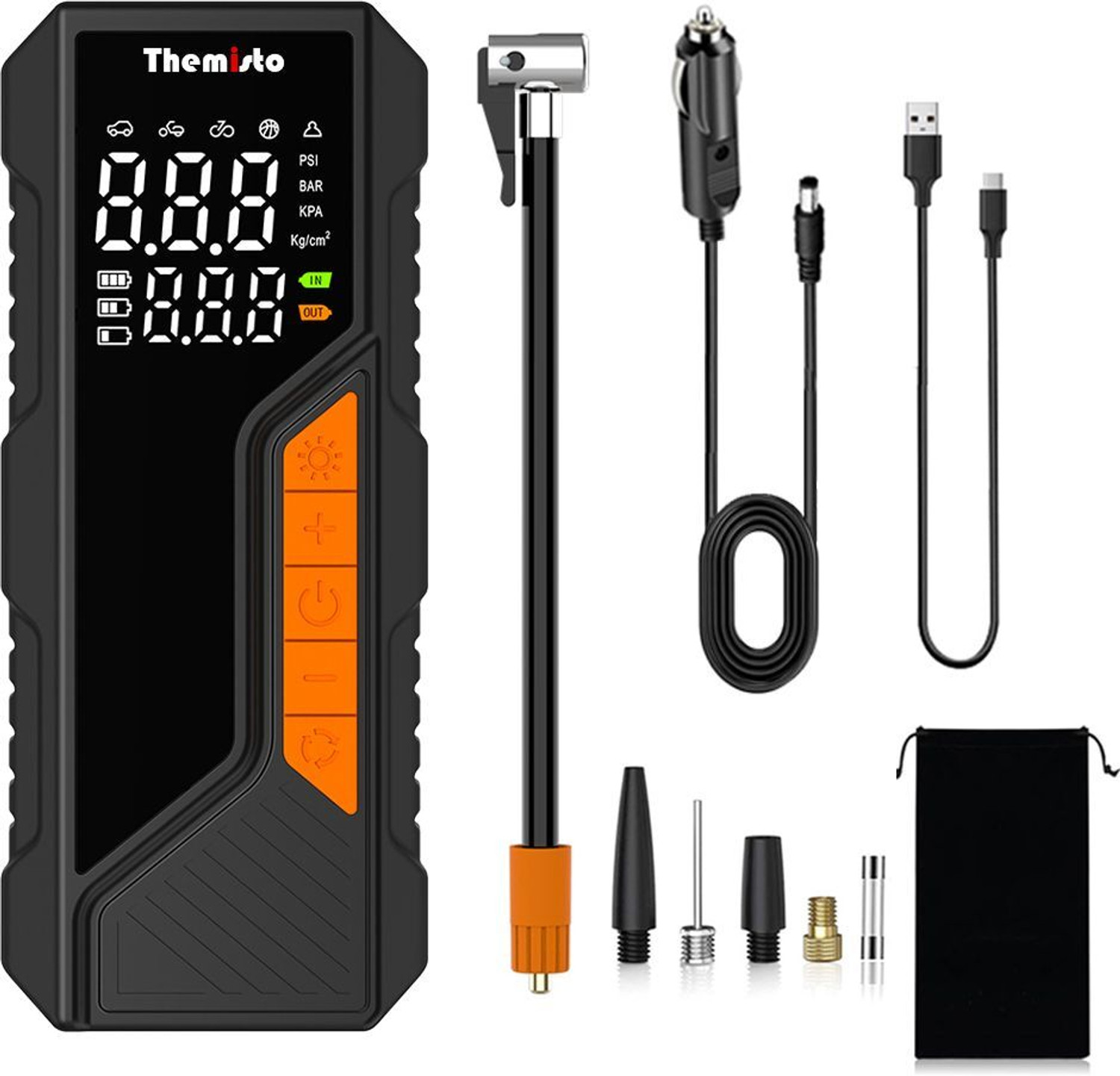 Image of tHemiStO TH-TY04 Cordless Tyre Inflator 12V DC 150 psi Tyre Air Pump for Car & Bike