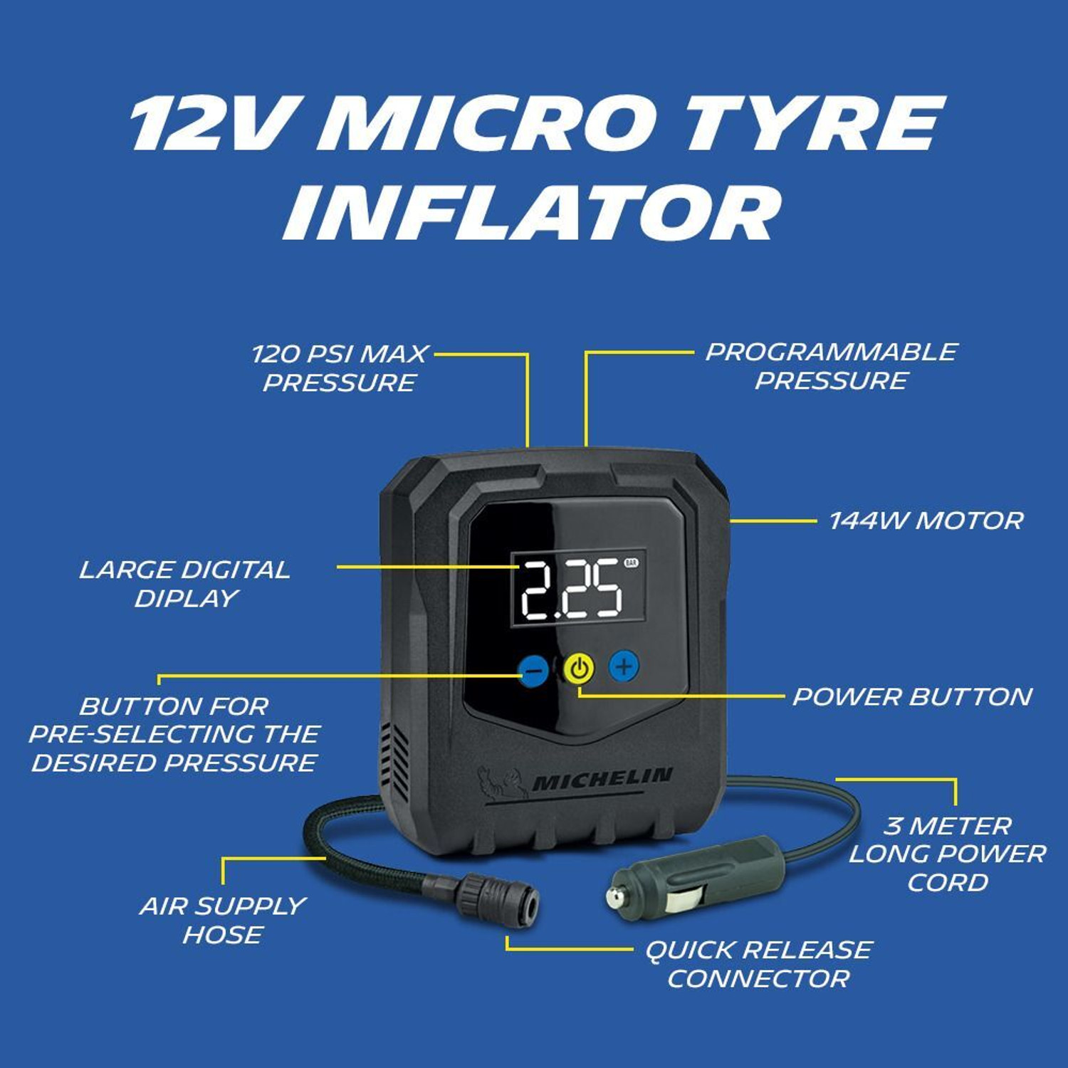 Image of MICHELIN 215911 120 psi Tyre Air Pump for Car & Bike