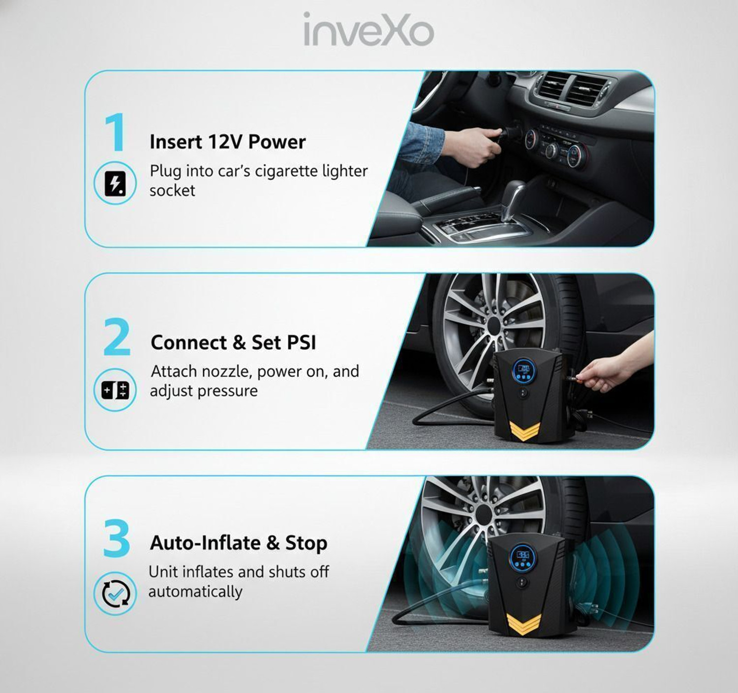 Image of inveXo Digital Car Tyre Inflator Smart-Portable 150 psi Tyre Air Pump for Car & Bike