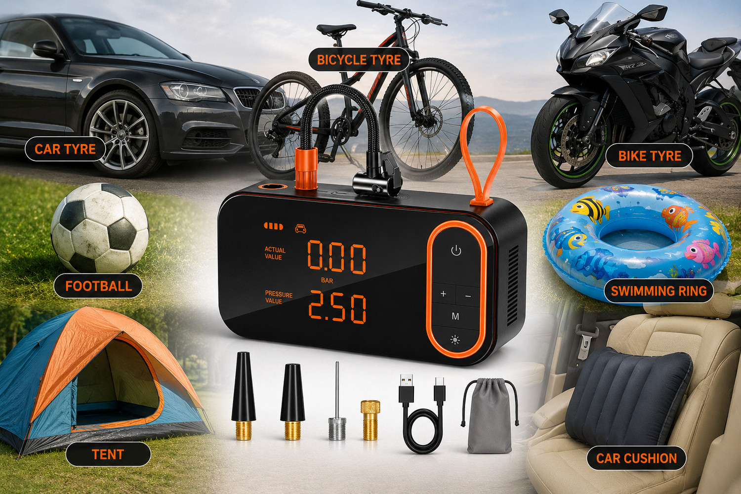 Image of knidaa store Tyre Air Pump for Car & Bike 150 psi 150 psi Tyre Air Pump for Car & Bike