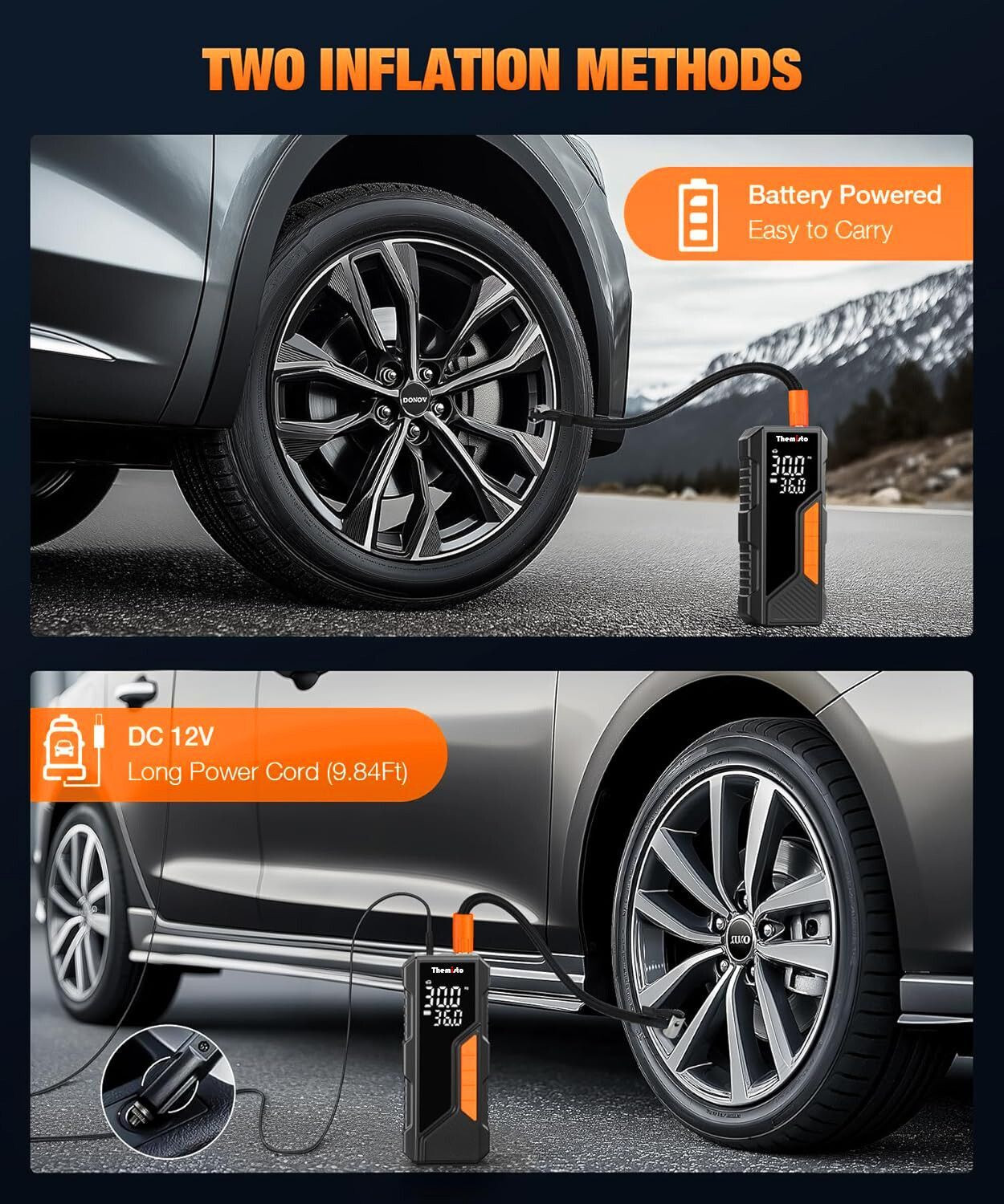 Image of tHemiStO TH-TY04 Cordless Tyre Inflator 12V DC 150 psi Tyre Air Pump for Car & Bike