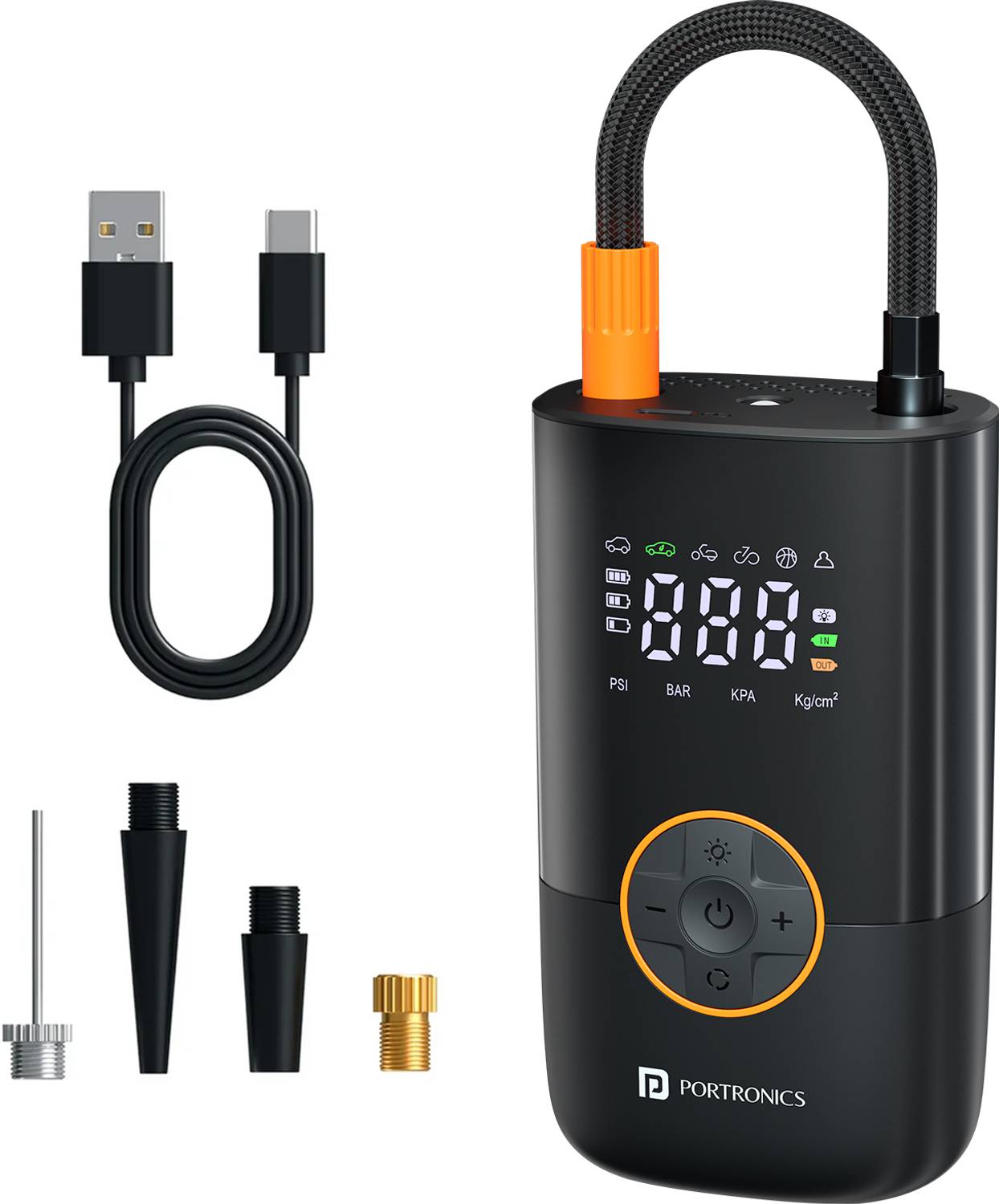 Portronics Vayu Go Rechargeable Tyre Inflator 150 psi Tyre Air Pump for Car & Bike (Auto Shut Off) deal from flipkart