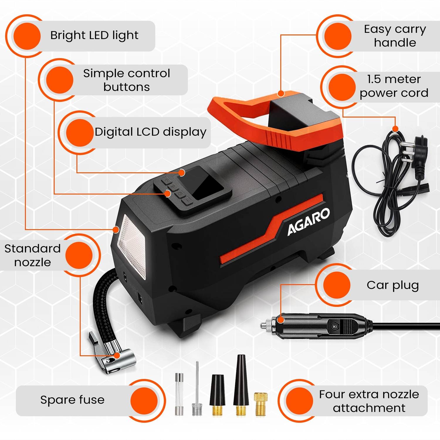 AGARO TI2157 Digital 150 psi Car & Bike Tyre Air Pump - Image 2