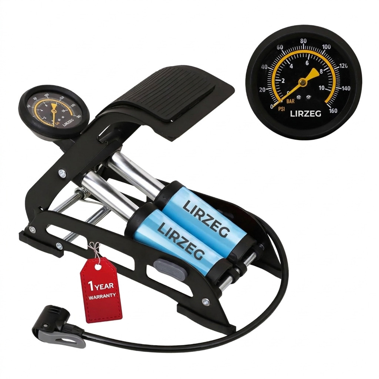 Image of LIRZEG Portable Foot Pump Air Tyre Inflator 161 psi Tyre Air Pump for Car & Bike