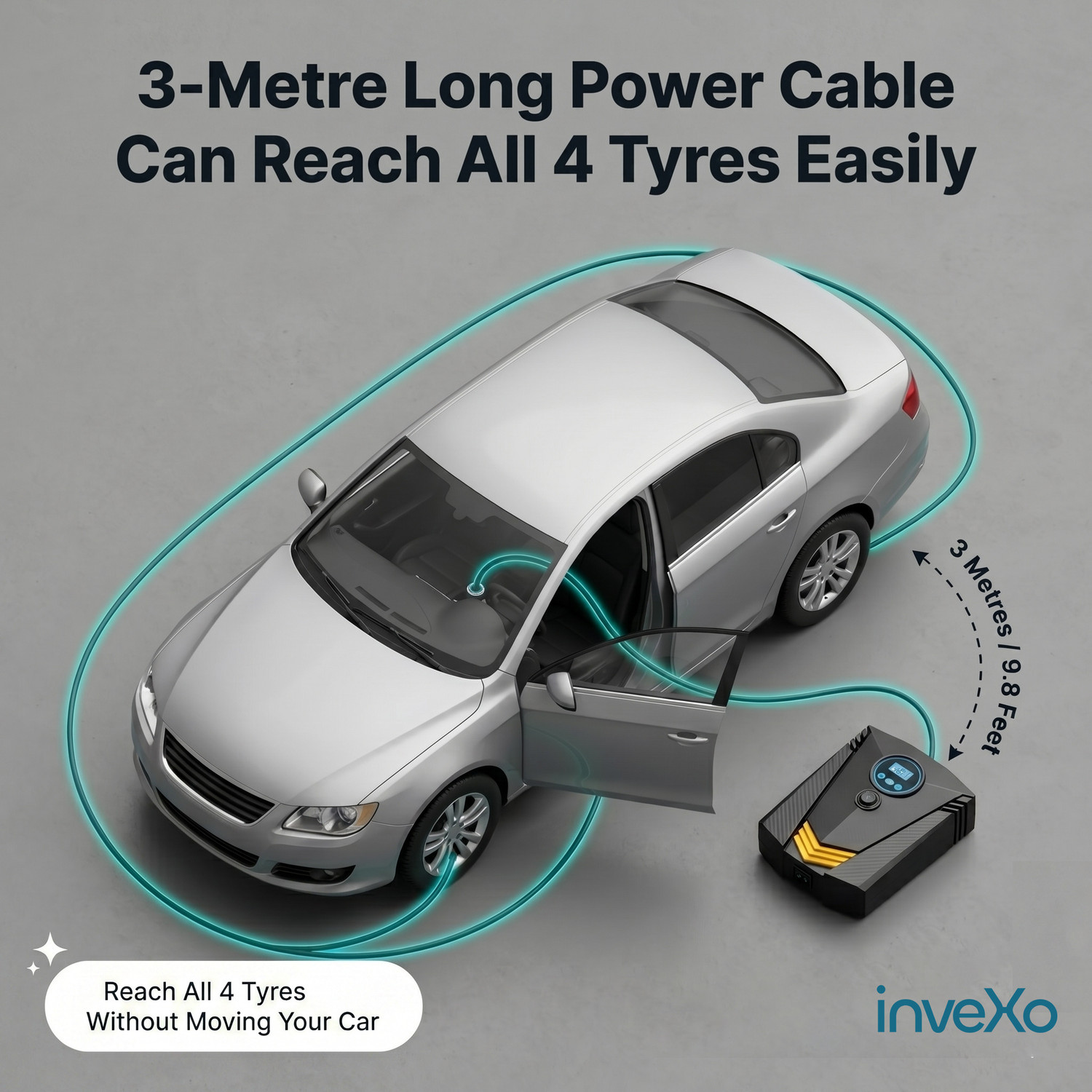 Image of inveXo Digital Car Tyre Inflator Smart-Portable 150 psi Tyre Air Pump for Car & Bike