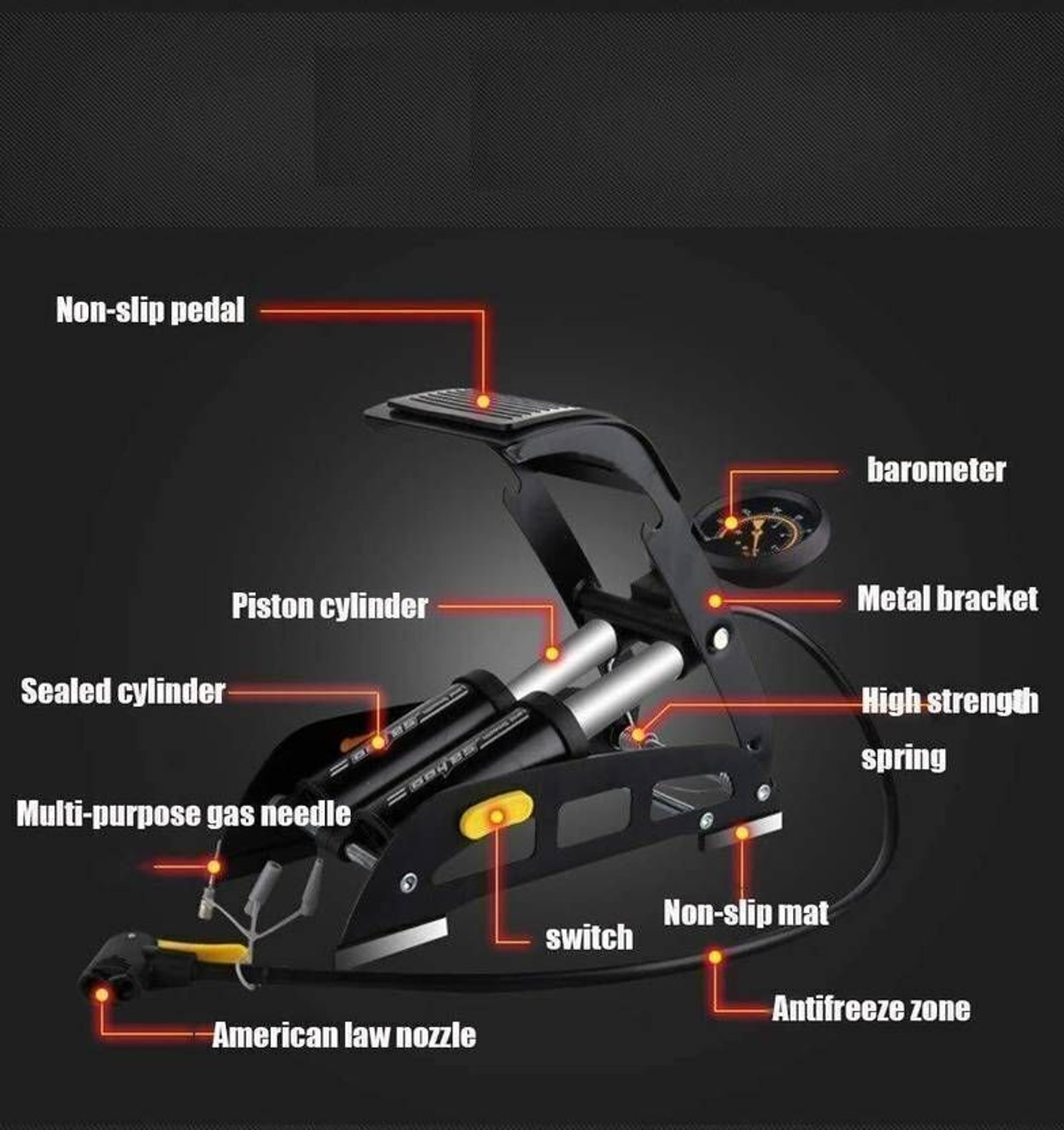 Image of Hogue Double Cylinder-TyrePump190 190 psi Tyre Air Pump for Car & Bike