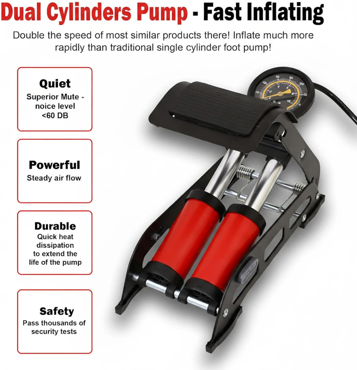Image of LIRZEG Portable Foot Pump Air Tyre Inflator 159 psi Tyre Air Pump for Car & Bike