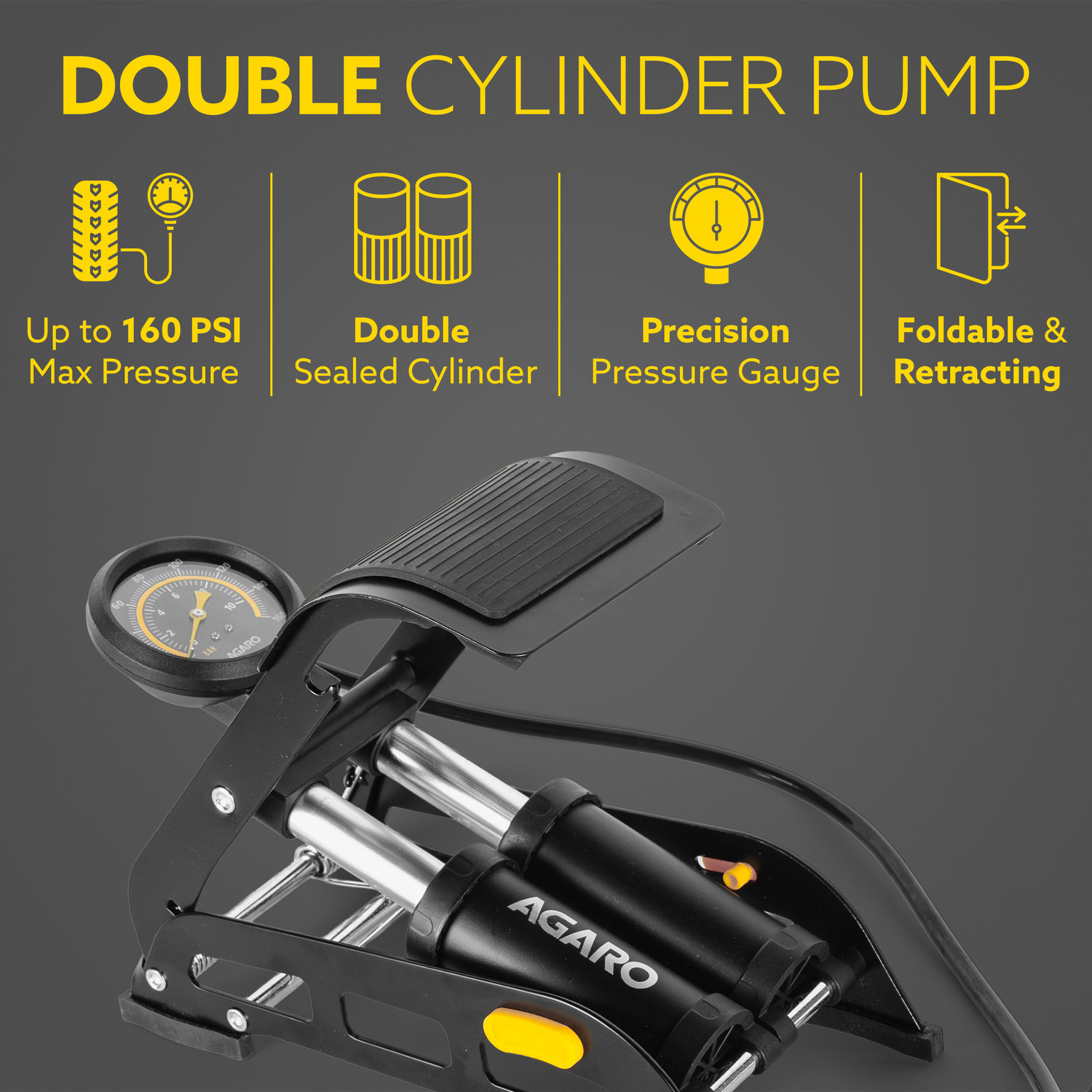 Image of AGARO Double Cylinder Foot Tyre Inflator 160 psi Tyre Air Pump for Car & Bike