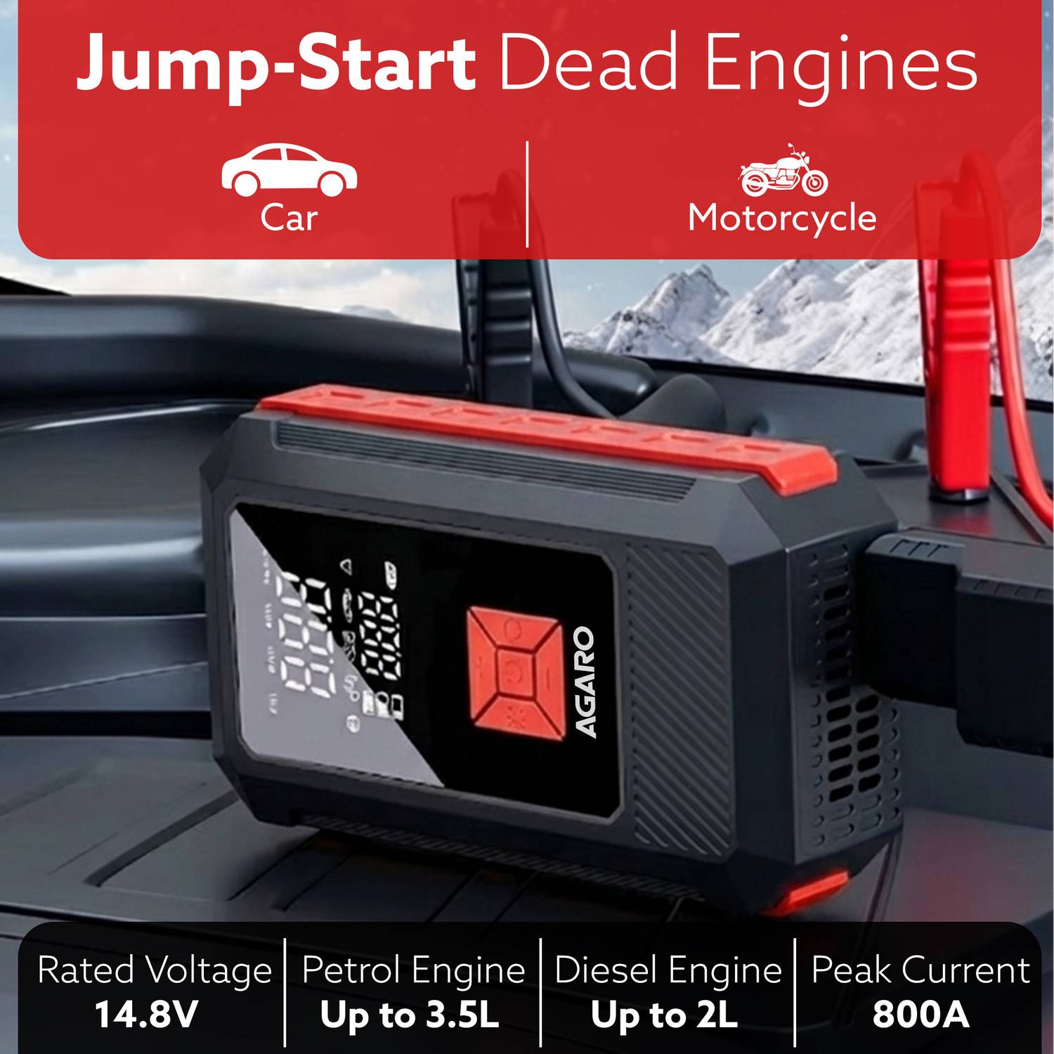 AGARO Regal 150 psi Tyre Inflator & Jump Starter - Image 3