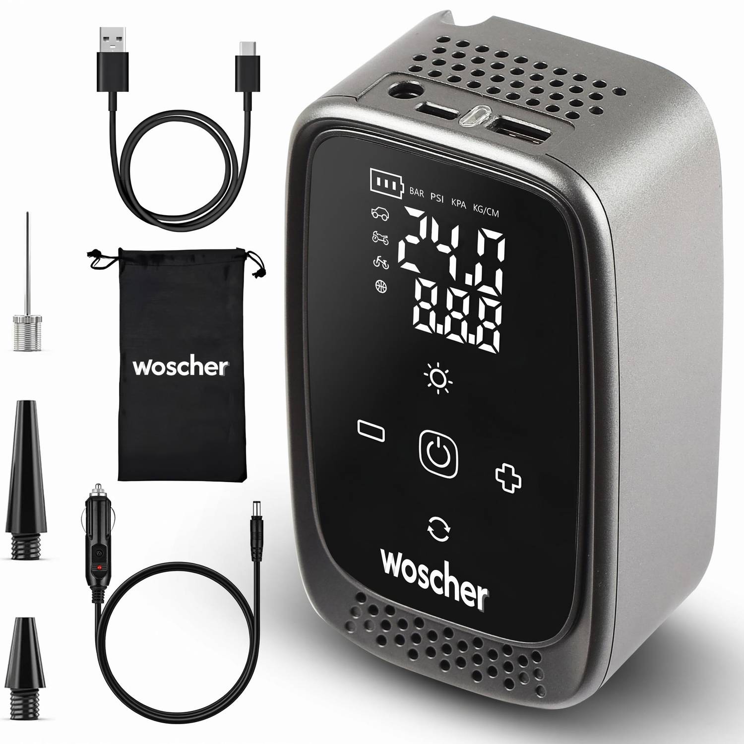 Woscher i23 4500mAh 2in1 Cordless Tyre Inflator 150 psi Tyre Air Pump for Car & Bike
