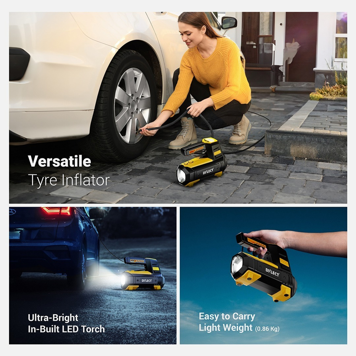 Image of Dylect DTDCTICYL 150 psi Tyre Air Pump for Car & Bike