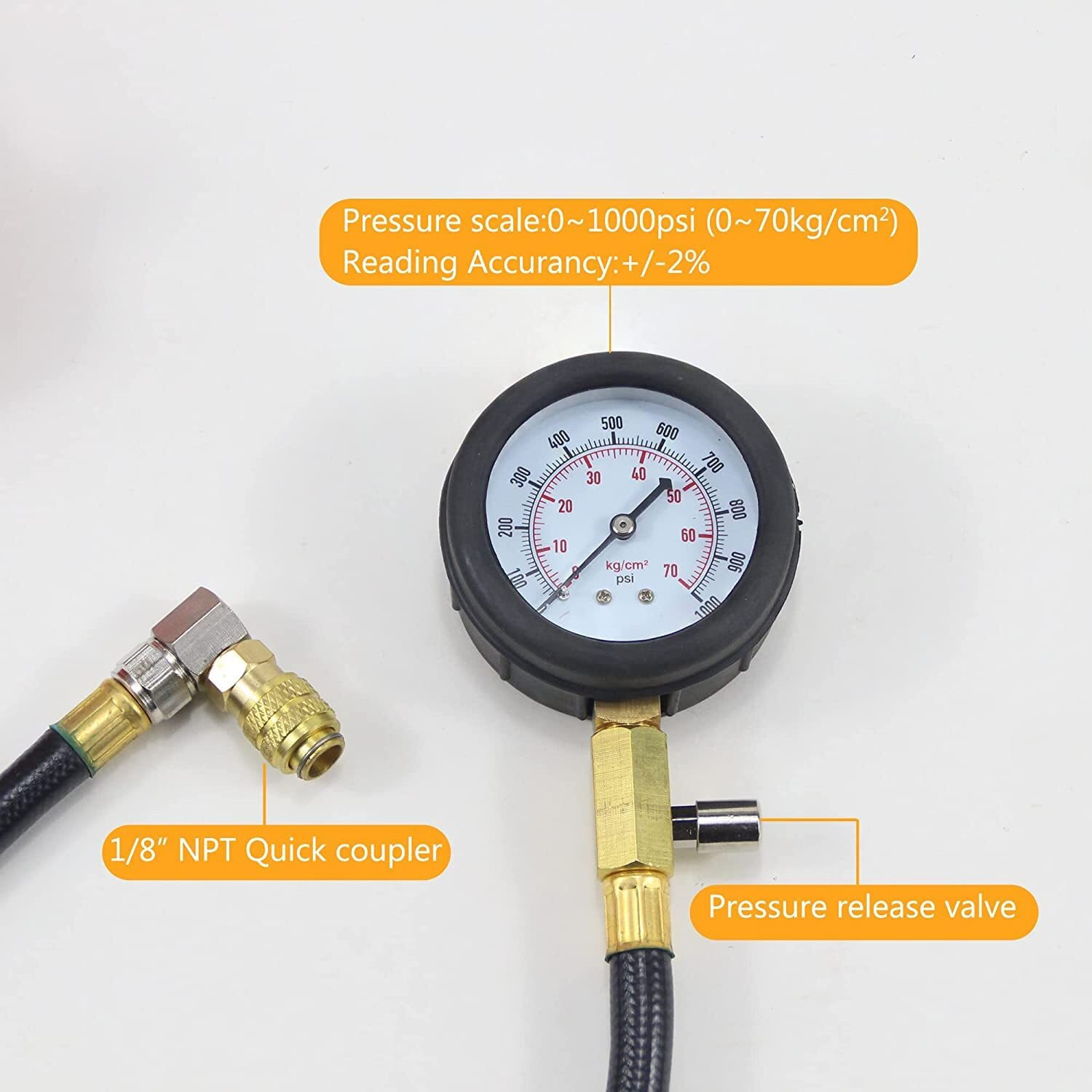 Image of uptodatetools Analog Tire Pressure Gauge Diesel Engine Compression Tester Automotive Fuel Pressure Tester Kit