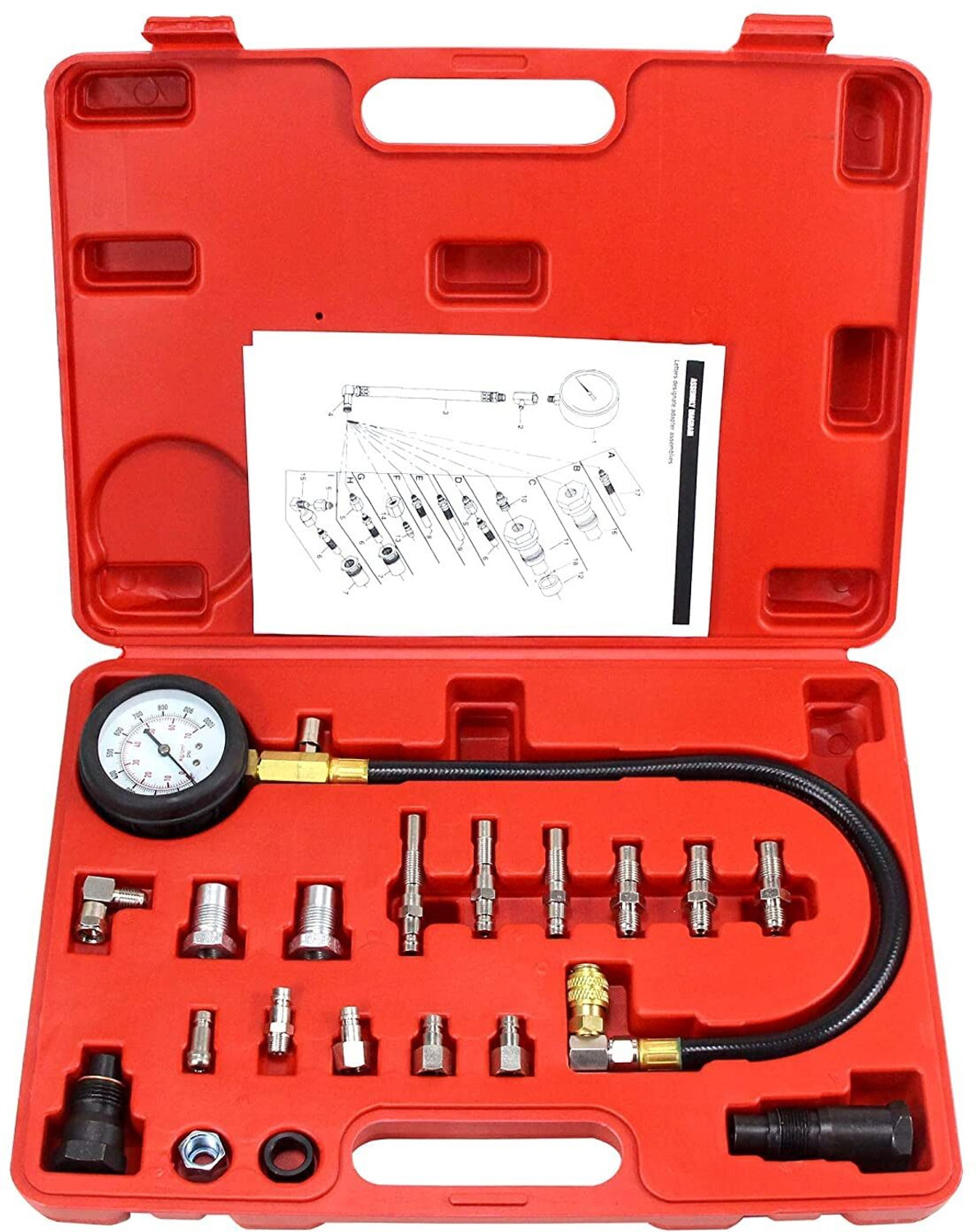 Image of uptodatetools Analog Tire Pressure Gauge Diesel Engine Compression Tester Automotive Fuel Pressure Tester Kit