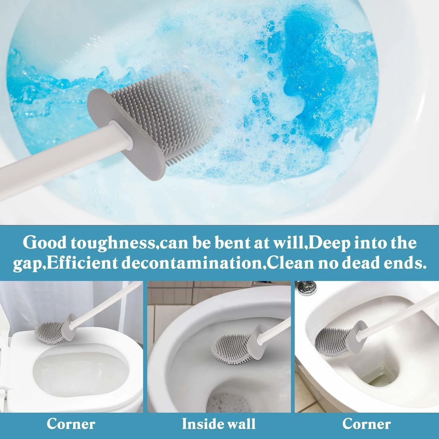 Image of NILKART Silicone ASHMI Toilet Brush with Holder Stand , Brush for Bathroom Cleaning Silicone Brush and Holder Silicon Flex Toilet Cleaning Brush,Quick Drying Flexible Bristles Brush (Multi Color, Pack of 1) with Holder