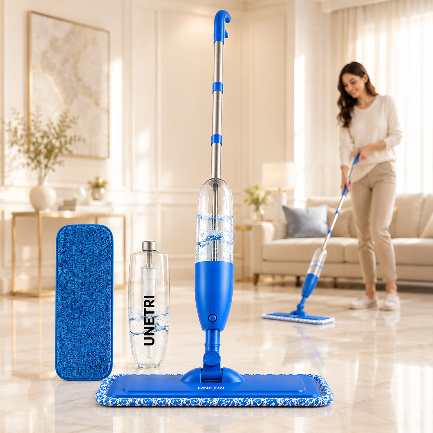 Image of UNETRI-PRO Spray Mop for Floor Cleaning| Effortless cleaning for Tiles,Marble,Wooden Floors Wet & Dry Mop