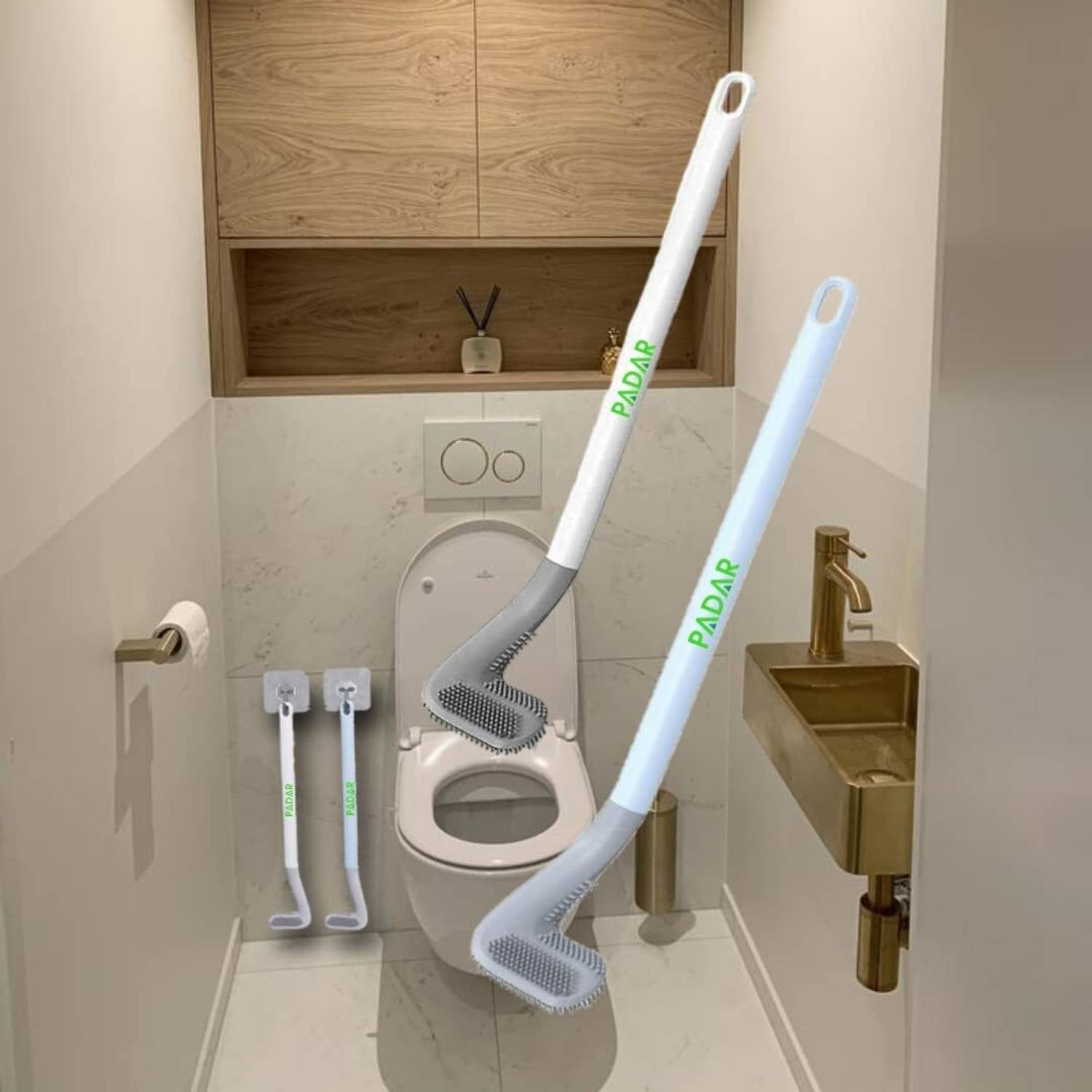 BKKTRADERS Golf Silicon Toilet Brush with Slim No-Slip Long Handle with Holder