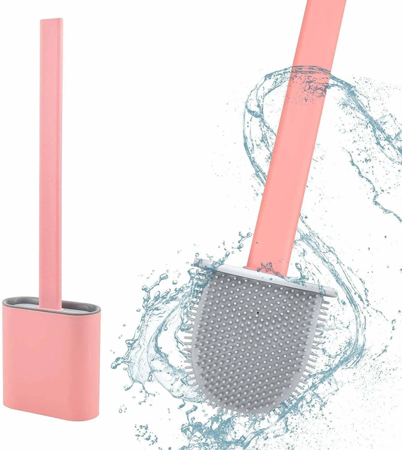 Image of NILKART Silicone ASHMI Toilet Brush with Holder Stand , Brush for Bathroom Cleaning Silicone Brush and Holder Silicon Flex Toilet Cleaning Brush,Quick Drying Flexible Bristles Brush (Multi Color, Pack of 1) with Holder
