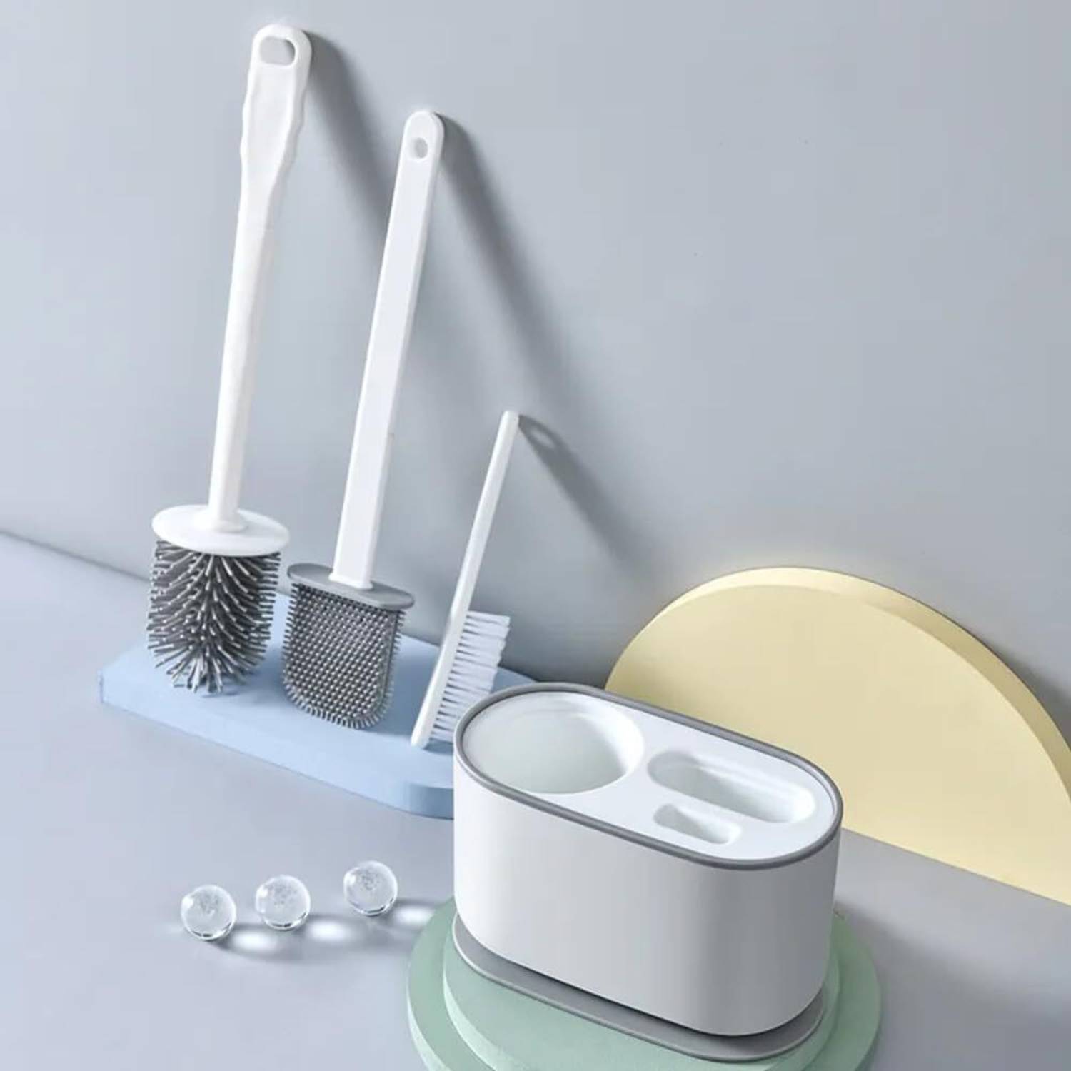 Calldrishe 3 in 1 Multifunction Soft Strong Durable TPR Material Bristle Toilet Cleaning with Holder (Multicolor)