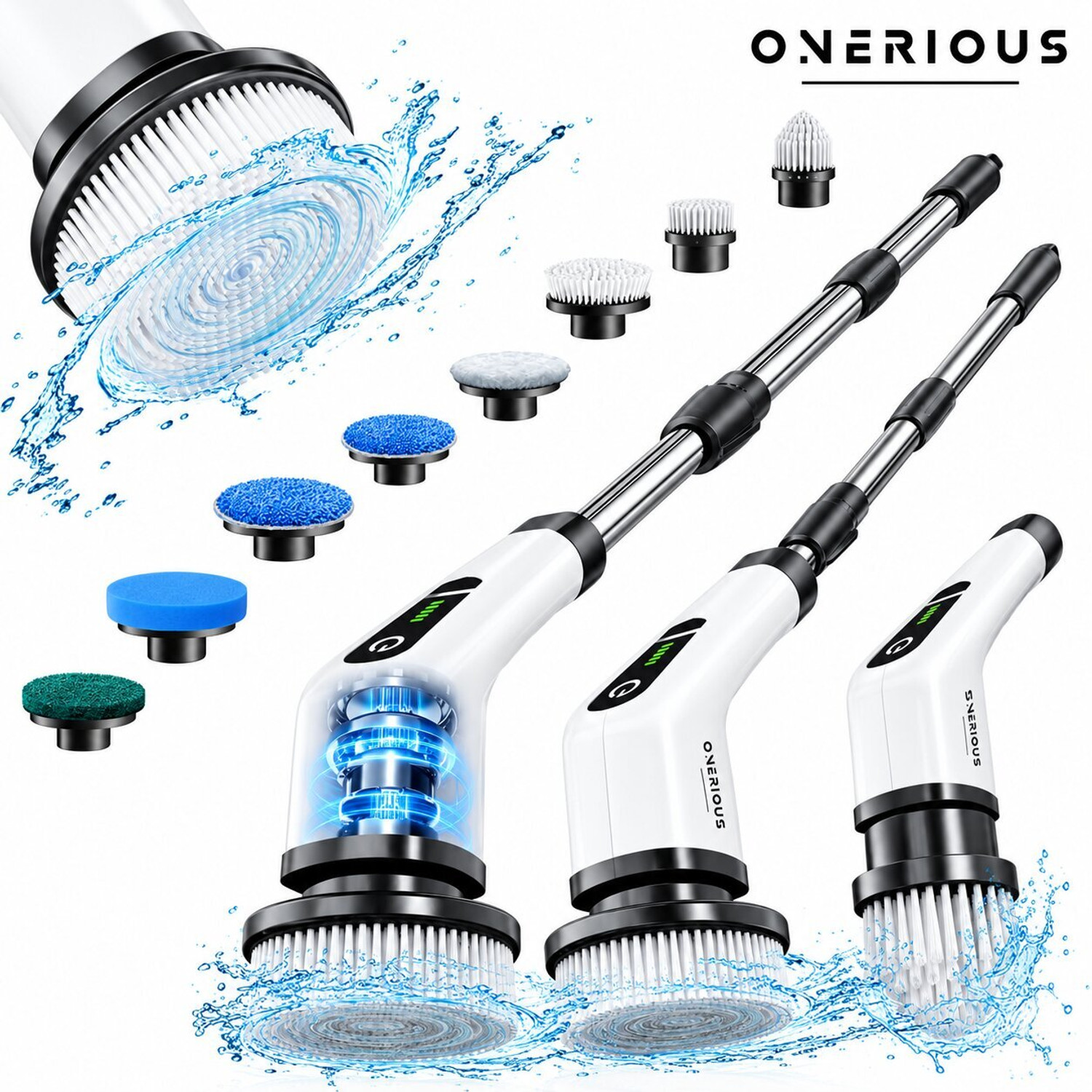 Image of ONERIOUS 9 in 1 Electric Spin Scrubber Cleaning Brush for Home & All Floor,400RPM 9 Head