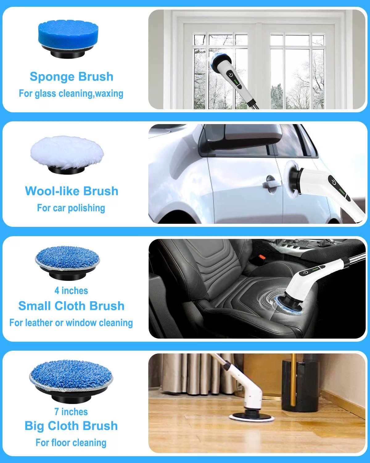 Image of ONERIOUS 9 in 1 Electric Spin Scrubber Cleaning Brush for Home & All Floor,400RPM 9 Head
