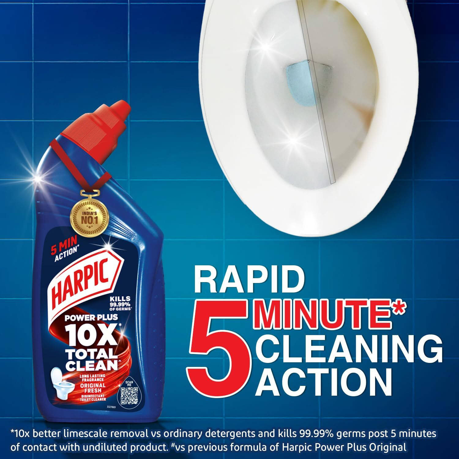 Image of Harpic Powerplus Disinfectant Toilet Cleaner, Original - 500 ml (Pack of 3) Original Liquid Toilet Cleaner