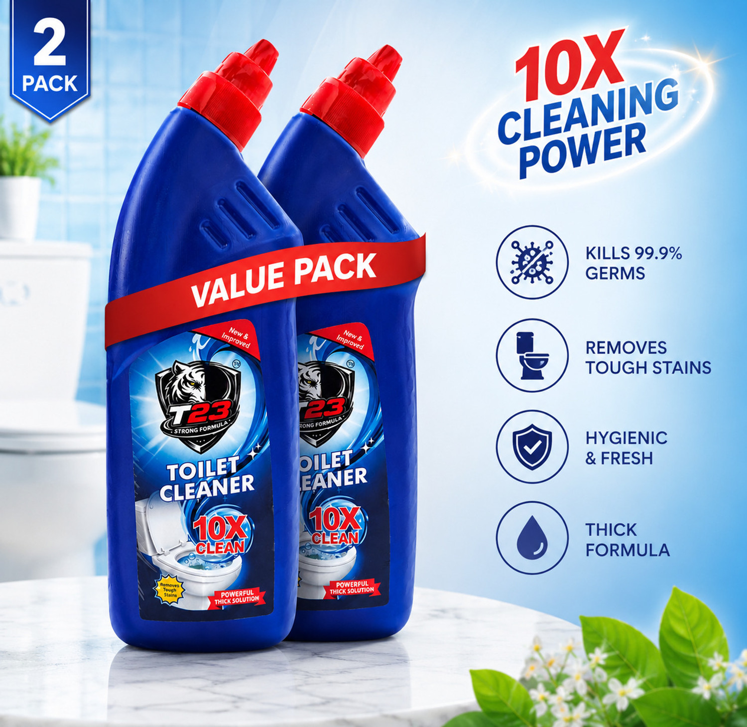 Image of t23 Toilet Cleaner Liquid 500 ml Combo Pack Regular Liquid Toilet Cleaner (2 x 500 ml)