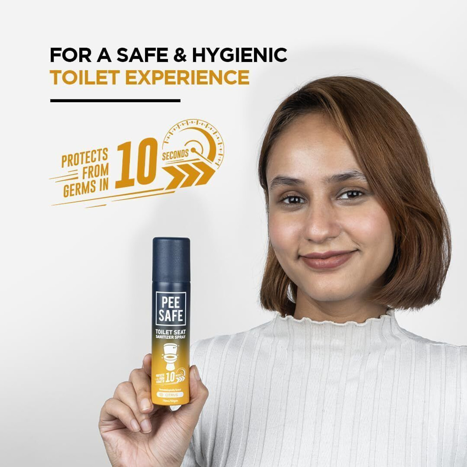 Image of Pee Safe Toilet Seat Sanitizer Spray Protects 99.9% Germs In 10 Seconds & Travel Friendly Citrus Spray Toilet Cleaner