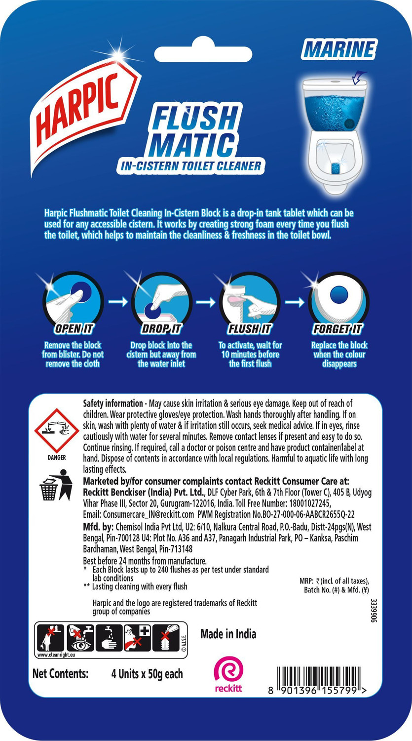 Image of Harpic Flushmatic In-Cistern Marine Block Toilet Cleaner Blocks Marine Rim Block