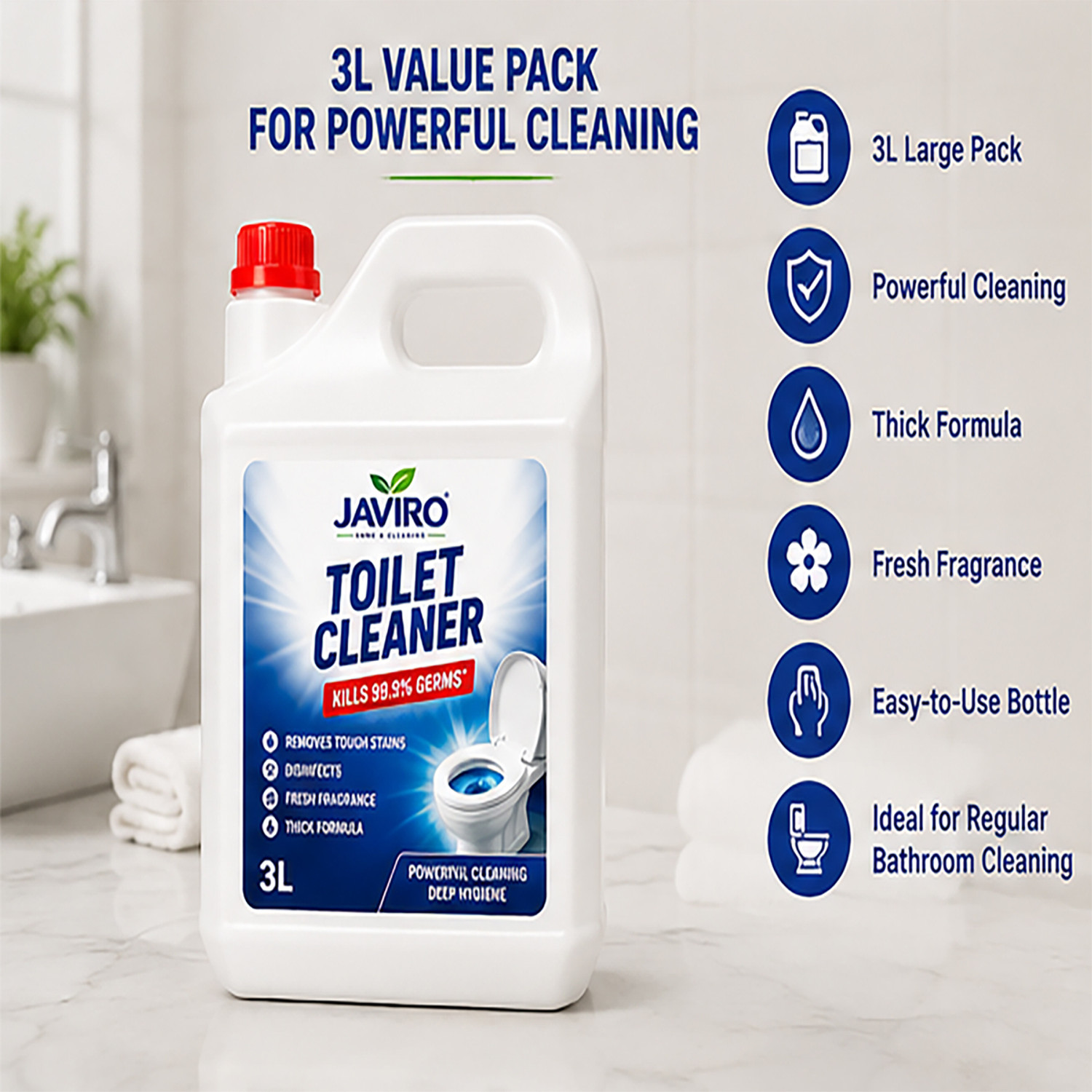 Image of javiro Heavy Duty Toilet Cleaner, Fumeless Deep Action Citrus Liquid Toilet Cleaner