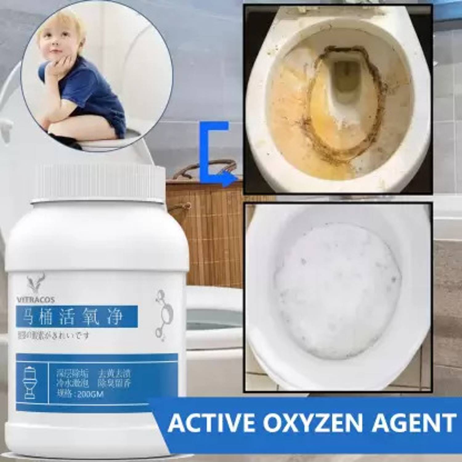 Capella Toilet Active Oxygen Cleaner Agent, All Purpose Cleaning Powder Toilet Cleaner Herbal Powder Toilet Cleaner
