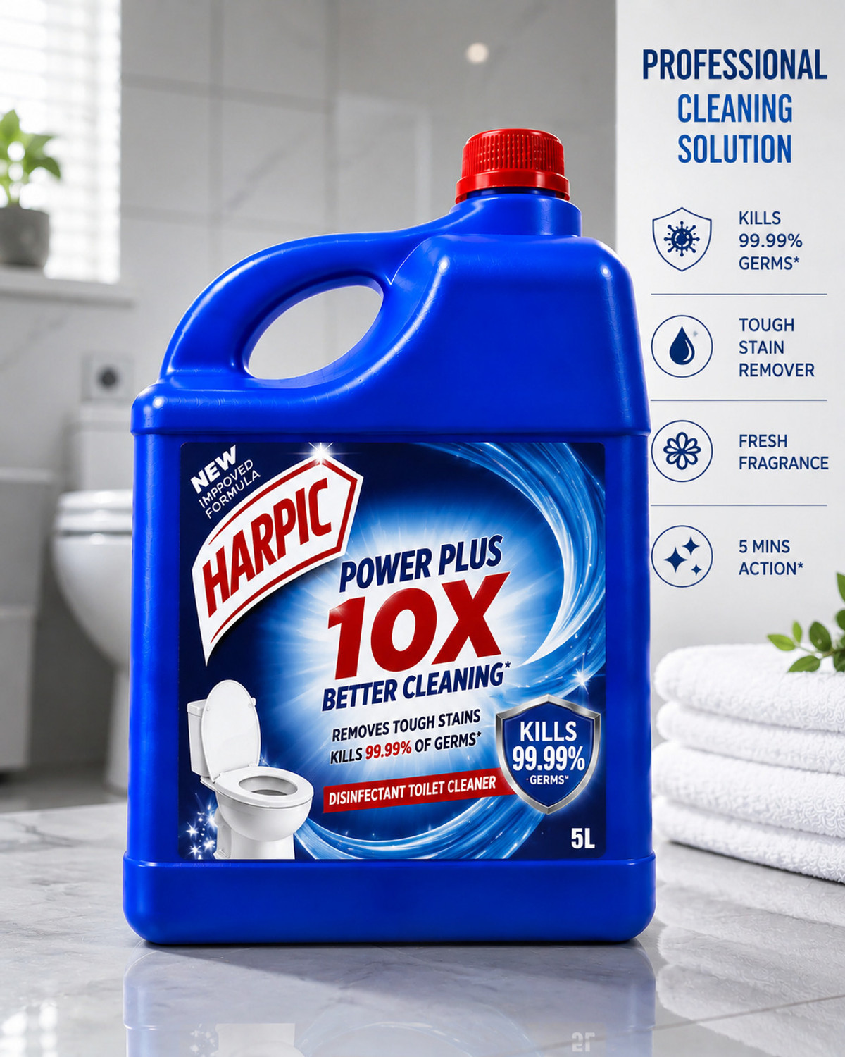Image of Harpic Professional Toilet Cleaner Liquid 5L | Kills 99.99% Germs Citrus Liquid Toilet Cleaner