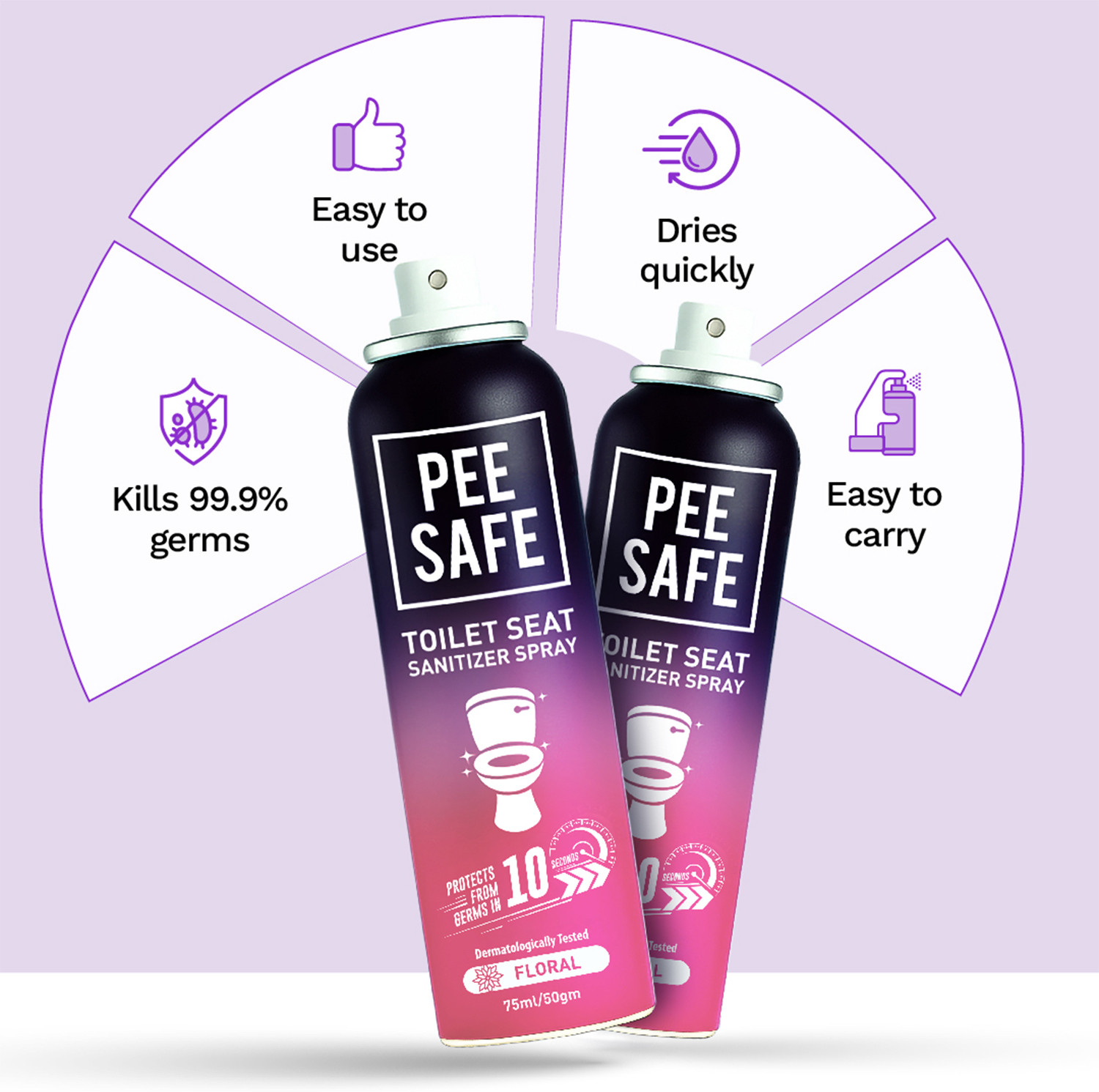 Image of Pee Safe Toilet Seat Sanitizer Spray Protects 99.9% Germs In 10 Seconds & Travel Friendly Citrus Spray Toilet Cleaner