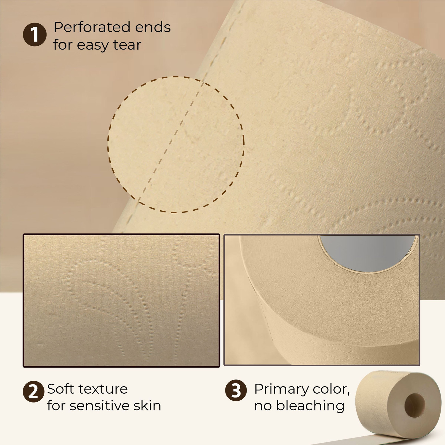 Image of IMECO Bamboo Toilet Tissue 960 Pulls | 6 Rolls Pack | Unbleached, Soft & Absorbent | Toilet Paper Roll