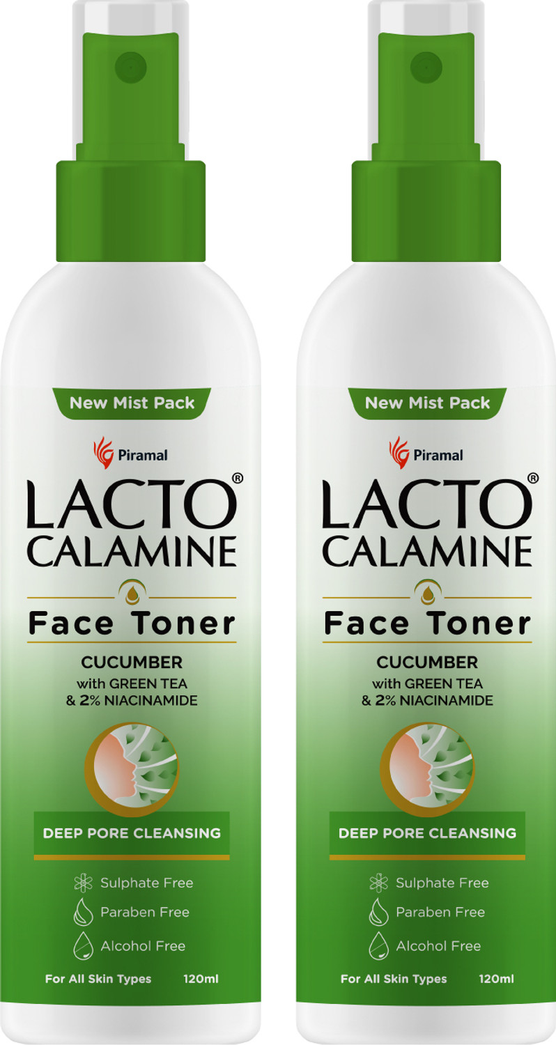 Image of Lacto Calamine Cucumber Face Toner with Green Tea & Niacinamide Cool & Hydrated skin Pack of 2 Men & Women