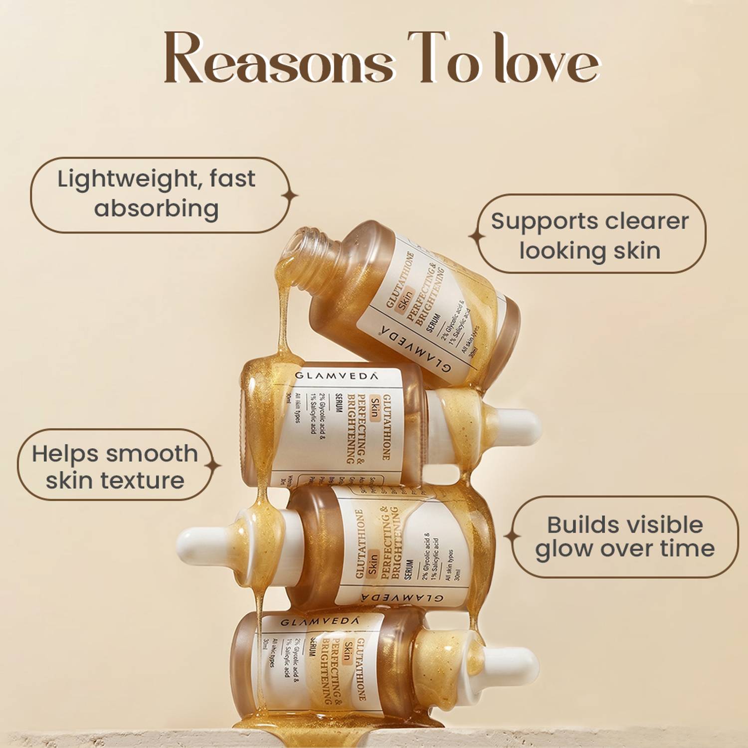 GLAMVEDA Skin Brightening Glutathione, Glycolic & Salicylic acid Face Serum  Men & Women