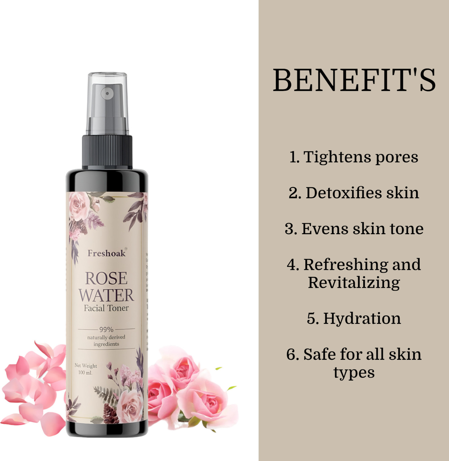 Image of freshoak Rose Water Herbal Facial Toner | Ayurvedic Gulab Jal Spray For Face Men & Women