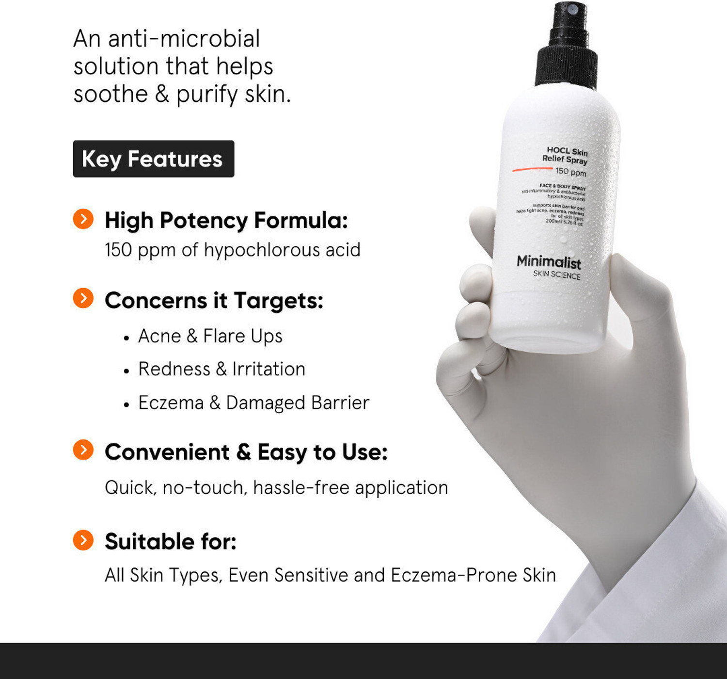 Image of Minimalist HOCl Skin Relief Spray|Relief on Eczema,Redness|Anti-microbial Anti inflammatory Men & Women