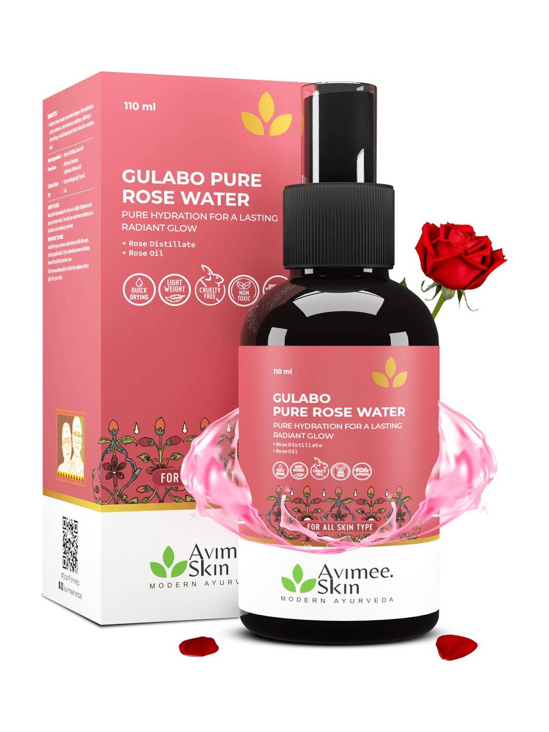 Avimee Herbal Gulabo Pure Rose Water | Toning | In-House Extraction | All Skin Types| Men & Women