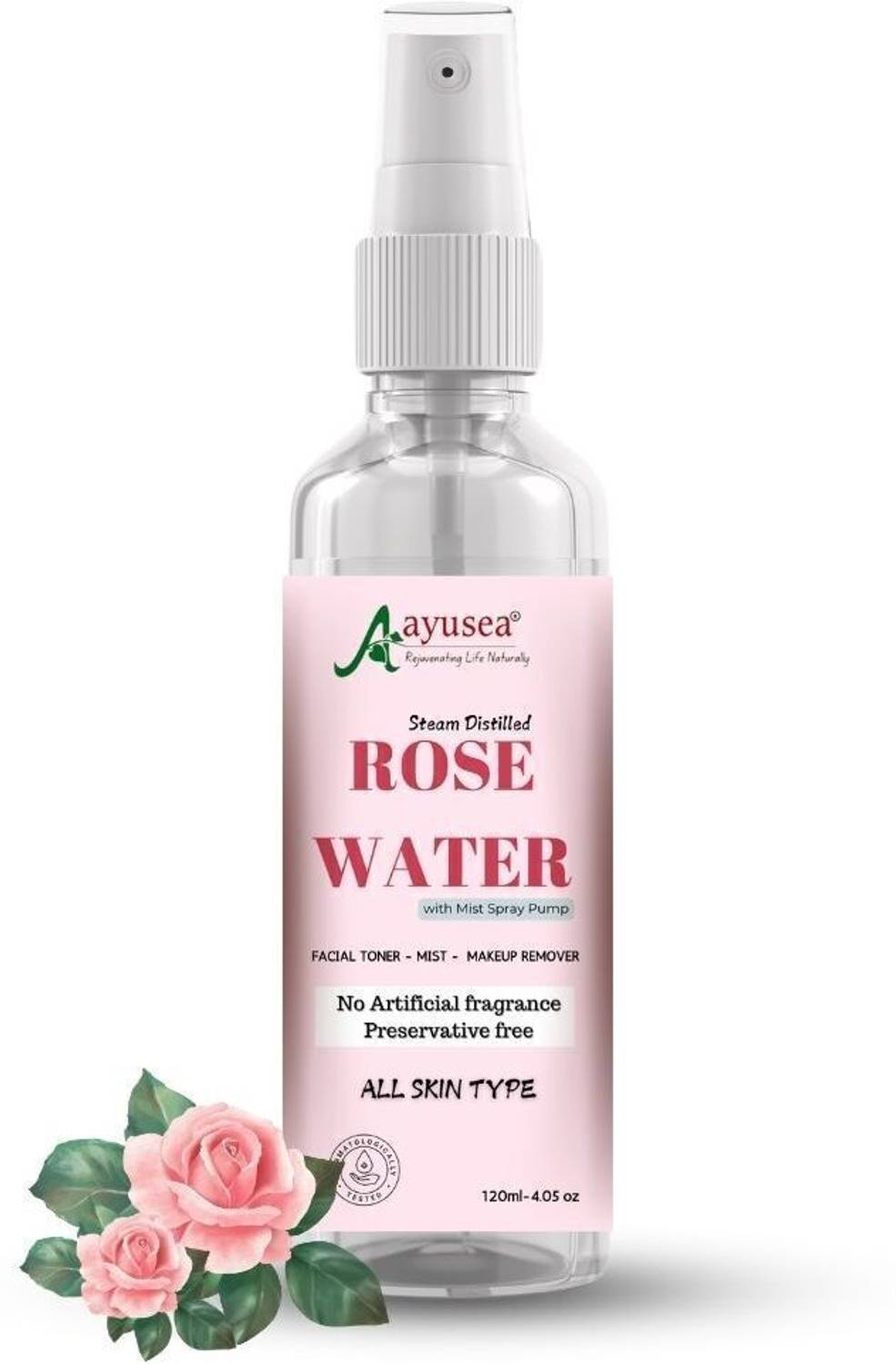 AYUSEA 100% Pure natural ROSE WATER toner for face ,skin and hair -steam distilled Men & Women