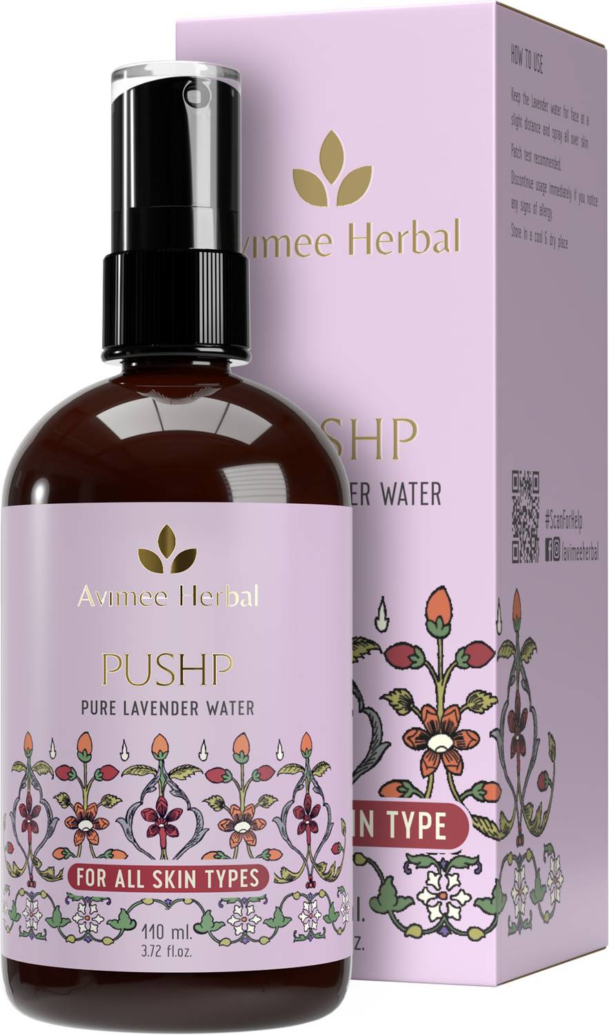 Avimee Herbal Pushp Pure Lavender Water | Soothes Skin, Fights Acne, Relaxes Mind | Men & Women