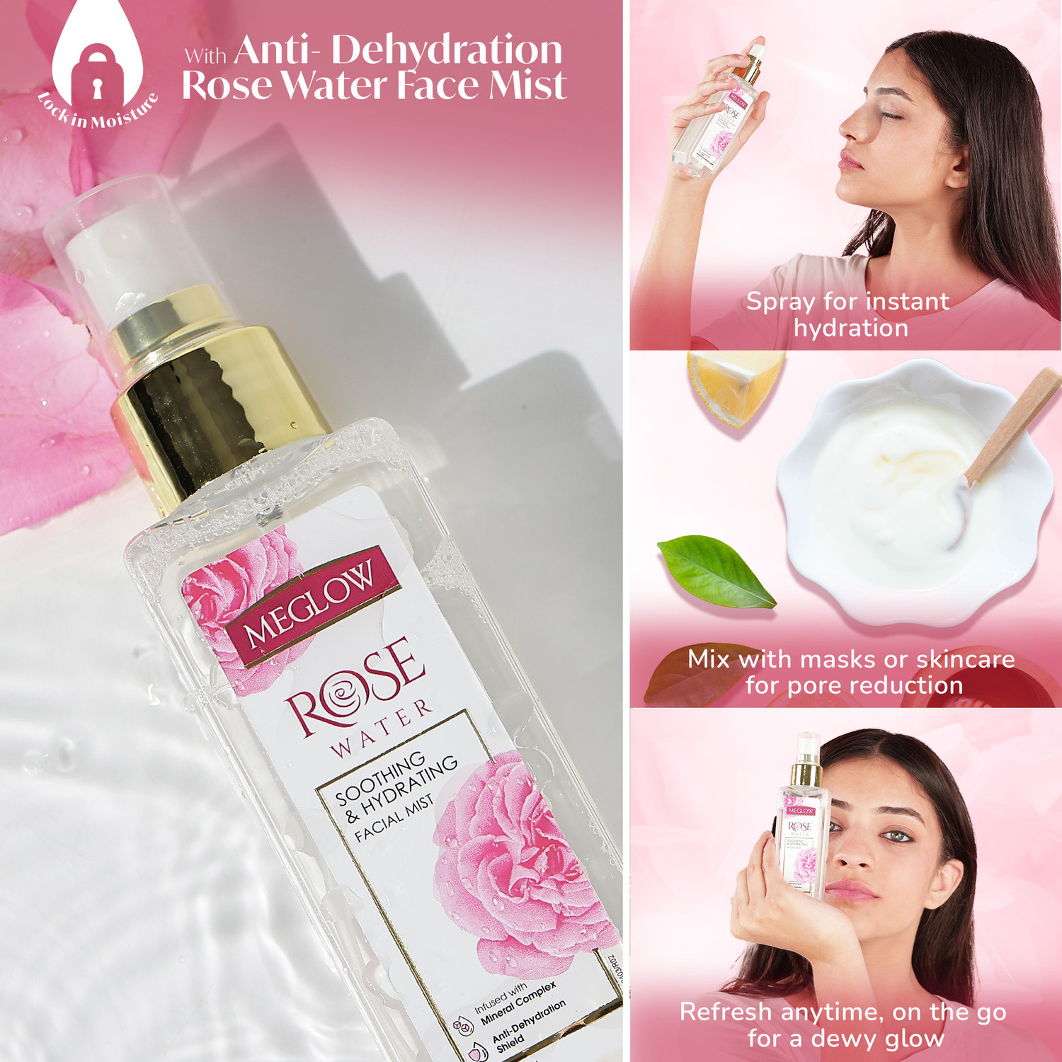 Image of meglow Rose Water Toner Mist Spray | Gulab Jal for Glowing Skin for Men & Women Men & Women