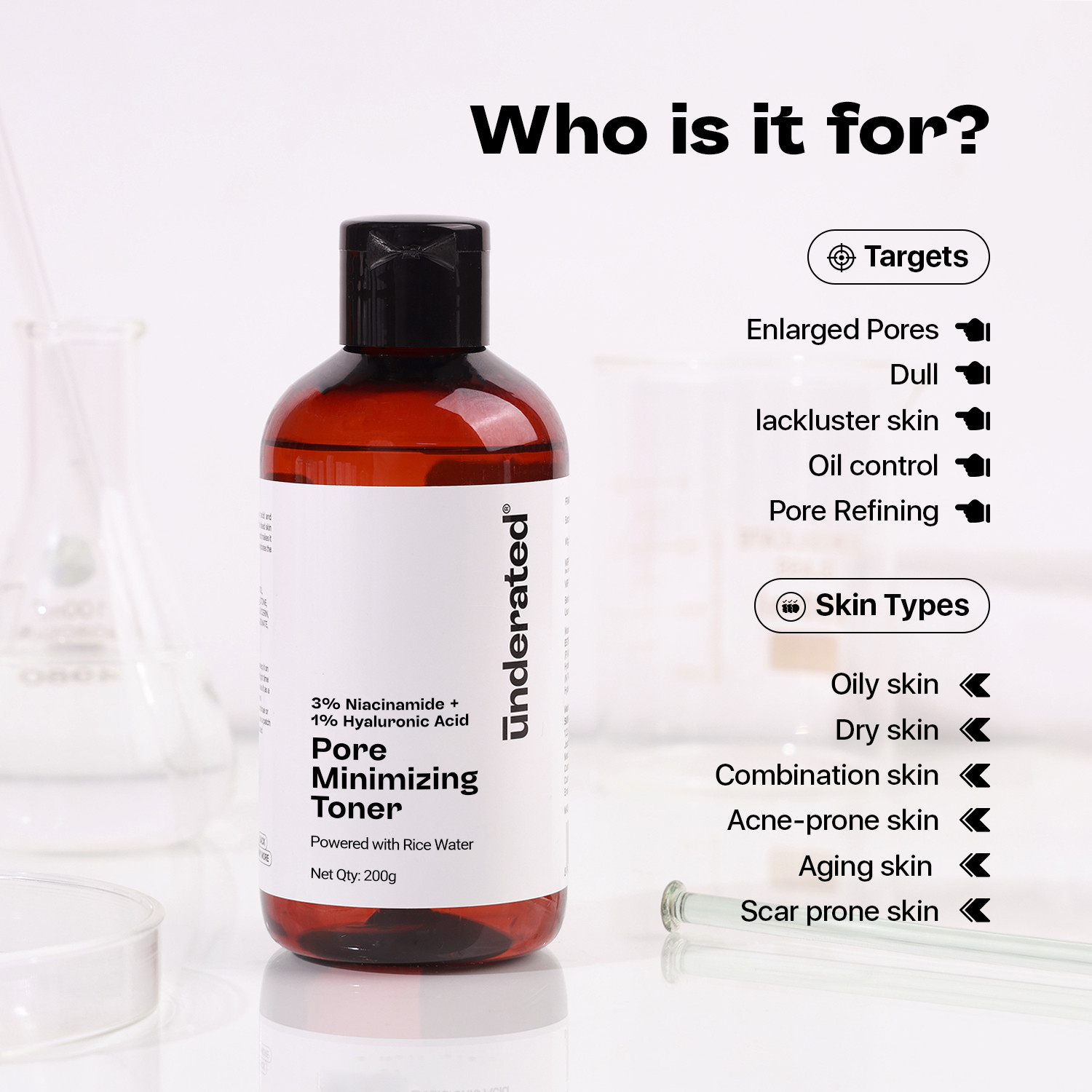 Image of UNDERATED Niacinamide 3% Hyaluronic Acid 1% Pore Minimizing Toner With Rice Water Extract Men & Women