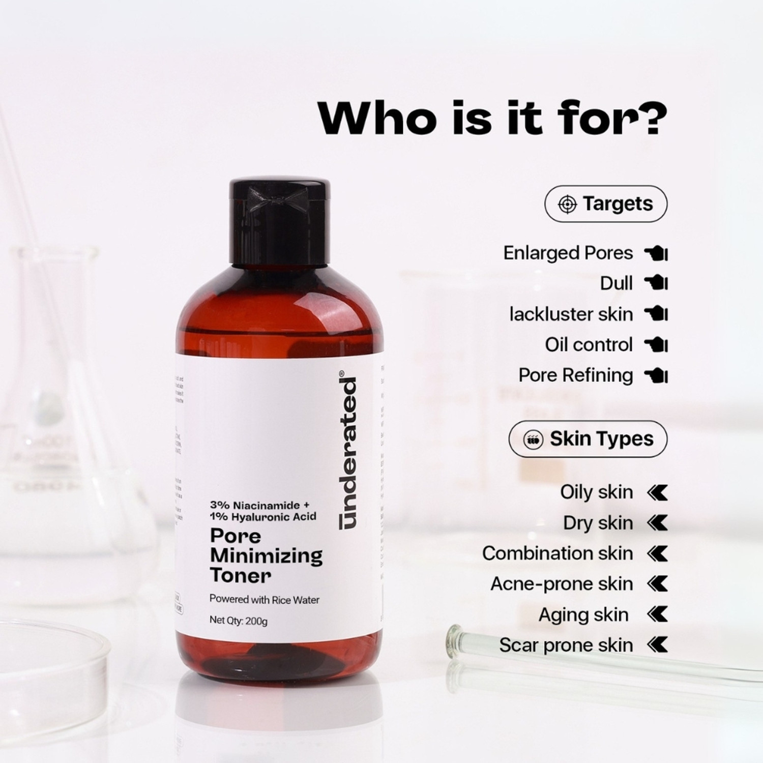 Image of UNDERATED Niacinamide 3% Hyaluronic Acid 1% Pore Minimizing Toner With Rice Water Extract Men & Women