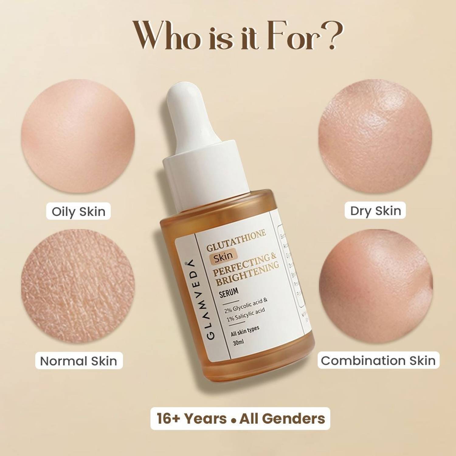 GLAMVEDA Skin Brightening Glutathione, Glycolic & Salicylic acid Face Serum  Men & Women