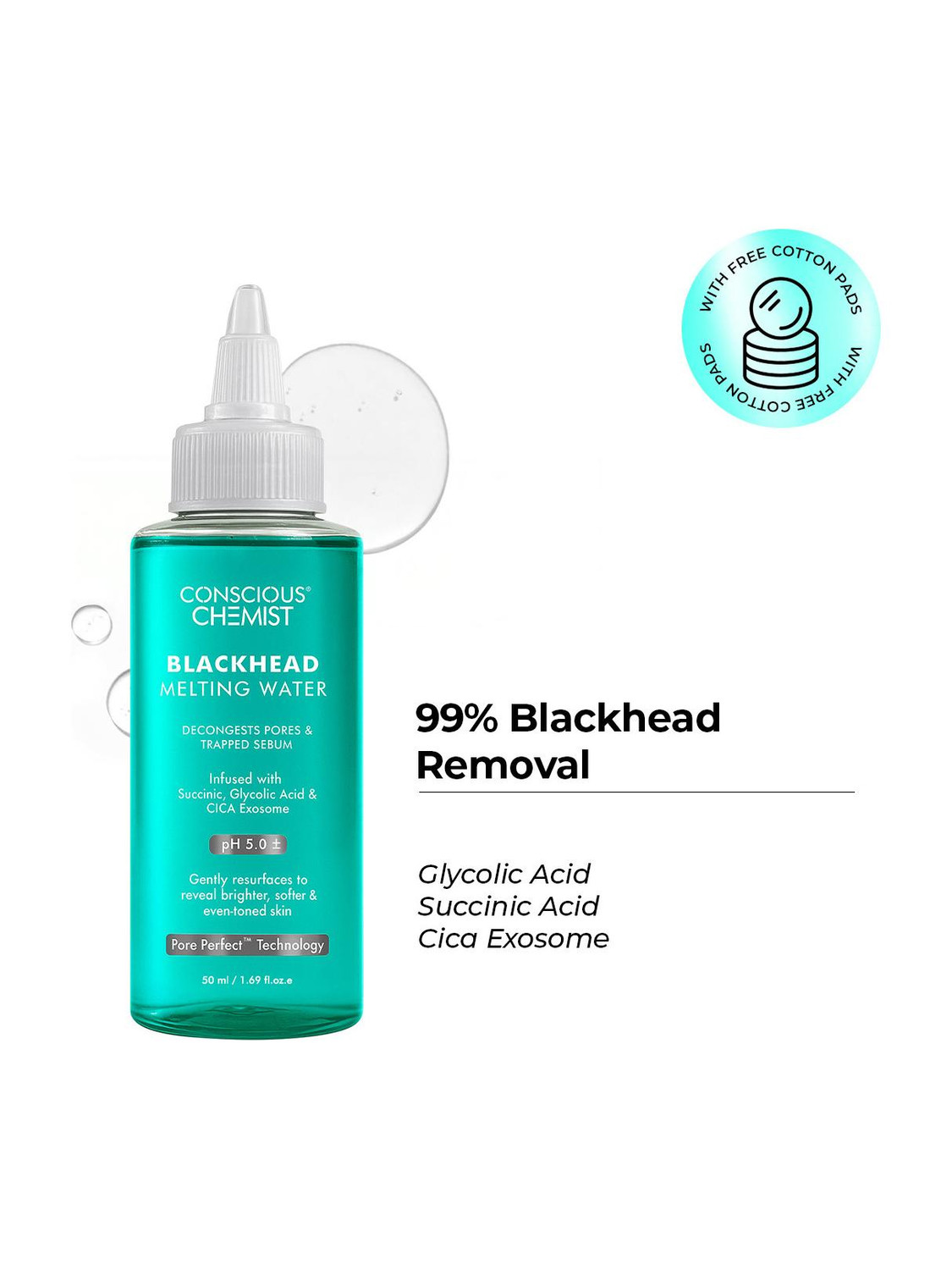 Image of Conscious Chemist Blackhead Melting Water | Succinic, Glycolic Acid & CICA Exosome. Smooth Pores Men & Women