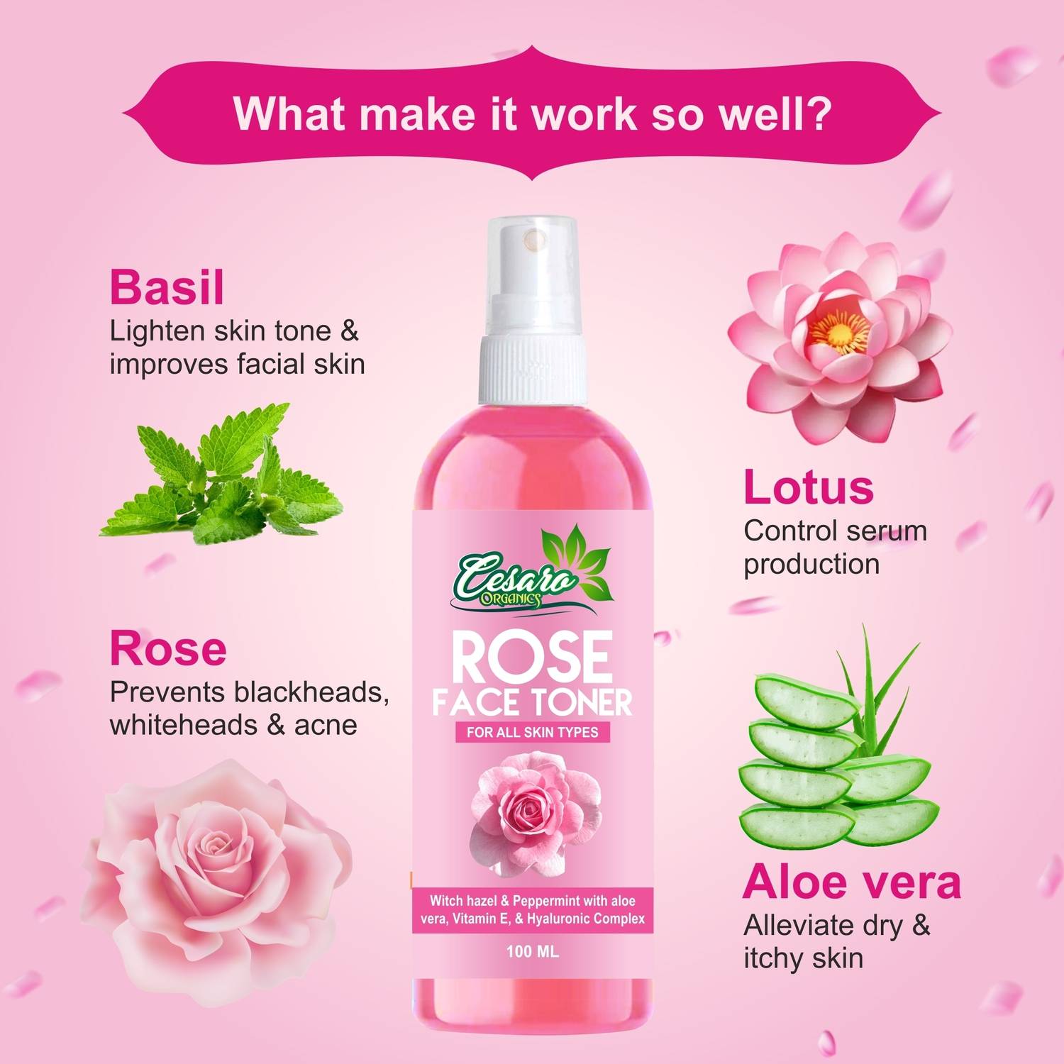 Cesaro Rose Face Toner with Hazel & Peppermint - Image 2