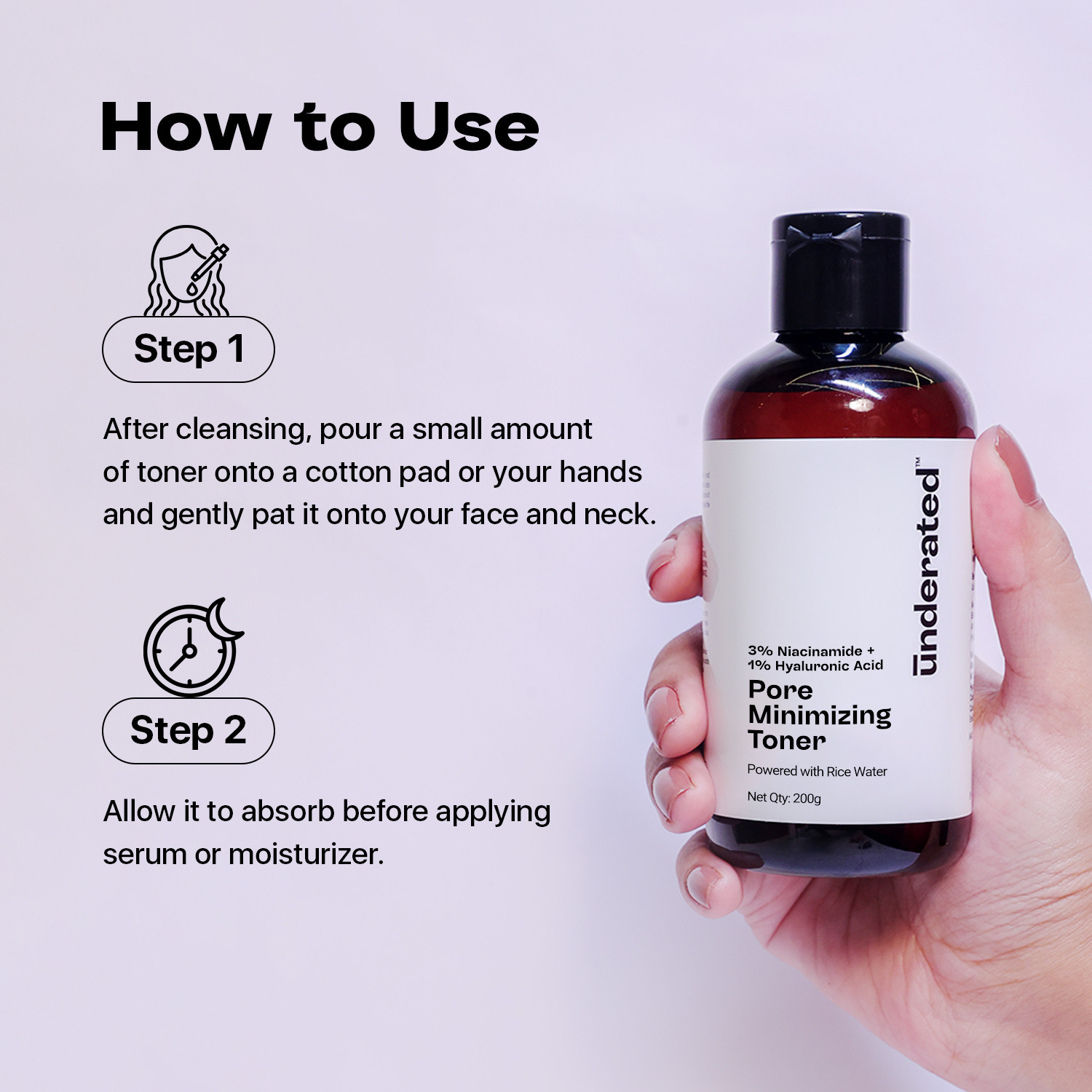 Image of UNDERATED Niacinamide 3% Hyaluronic Acid 1% Pore Minimizing Toner With Rice Water Extract Men & Women